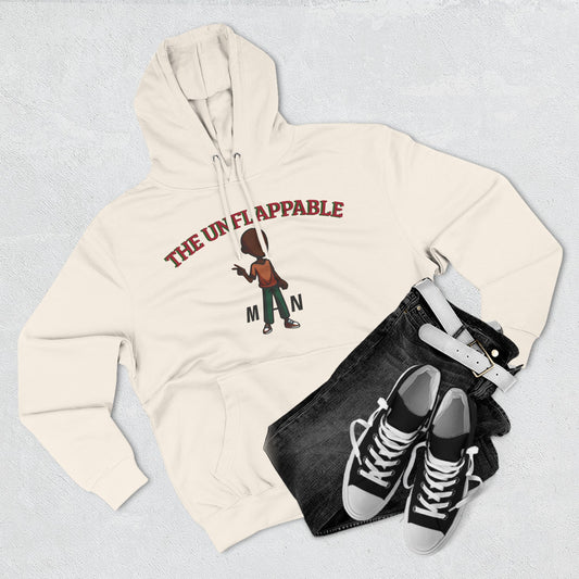 Unflappable Man Hoodie — Graphic Fleece Pullover with Cartoon Character