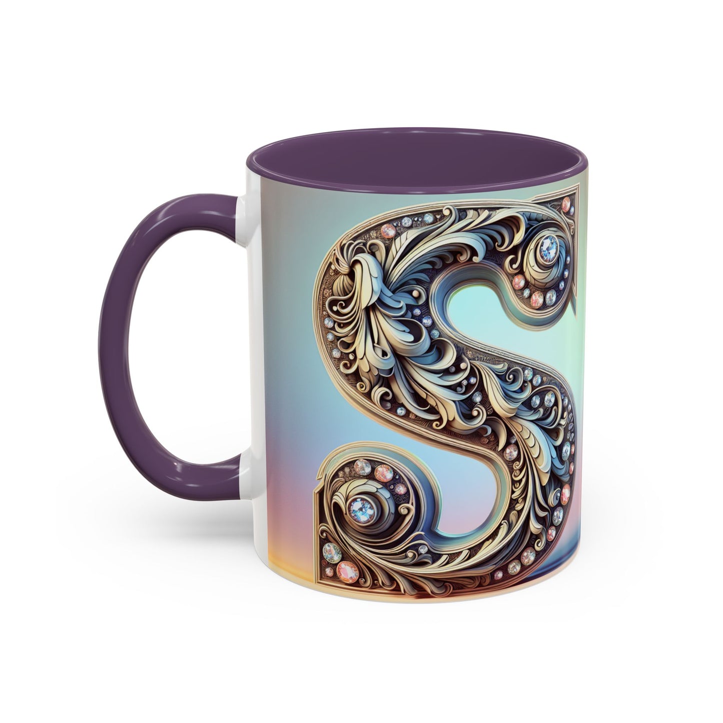 Elegant Initial Accent Coffee Mug - Personalized Embellished Design 11oz & 15oz