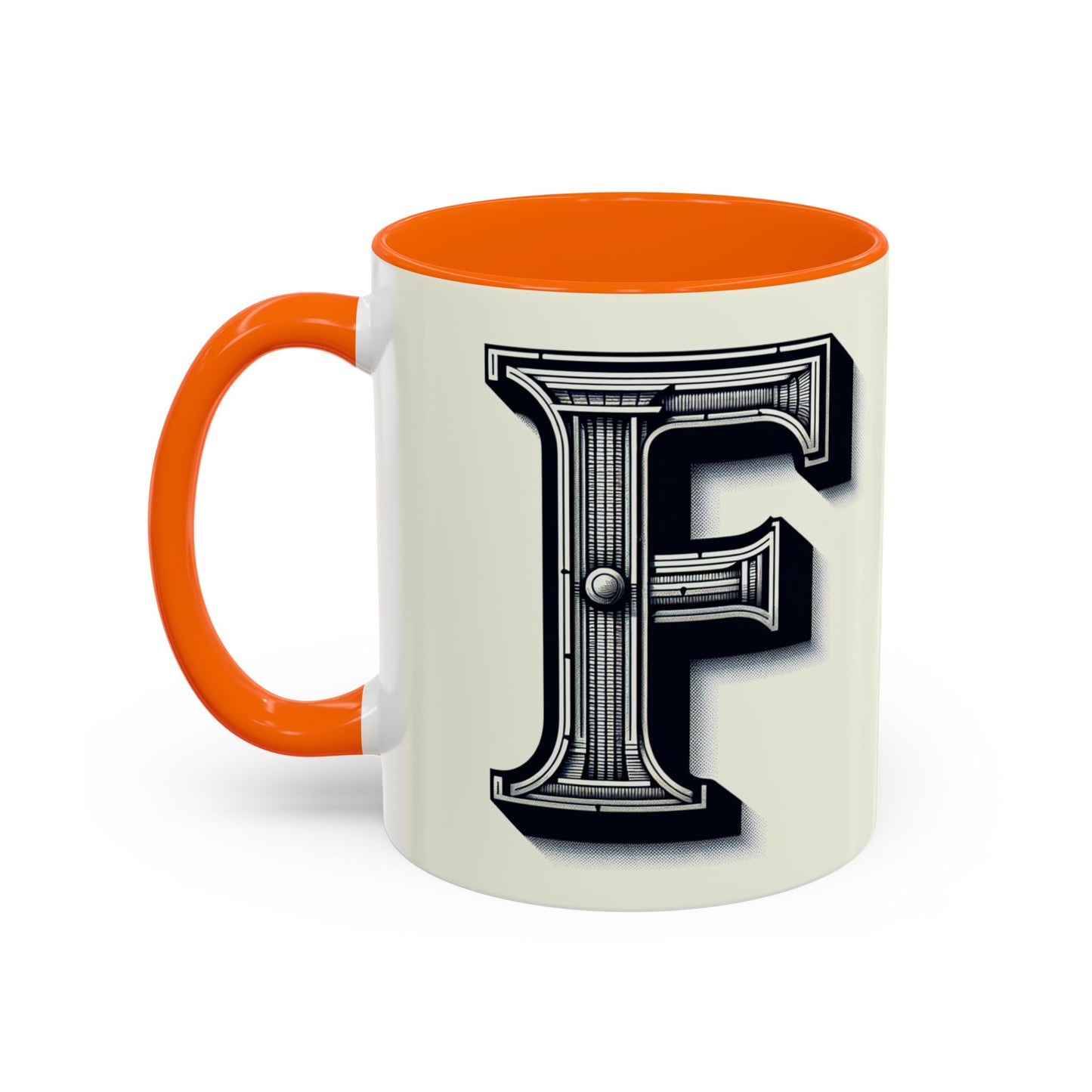 Personalized Initial 'F' Accent Coffee Mug - Stylish Black Handle, Perfect Gift for Coffee Lovers