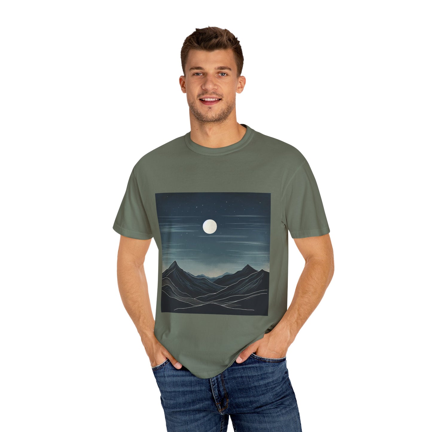 Moonlit Mountains Unisex Garment-Dyed T-shirt | Nature-Inspired Style for Adventurers