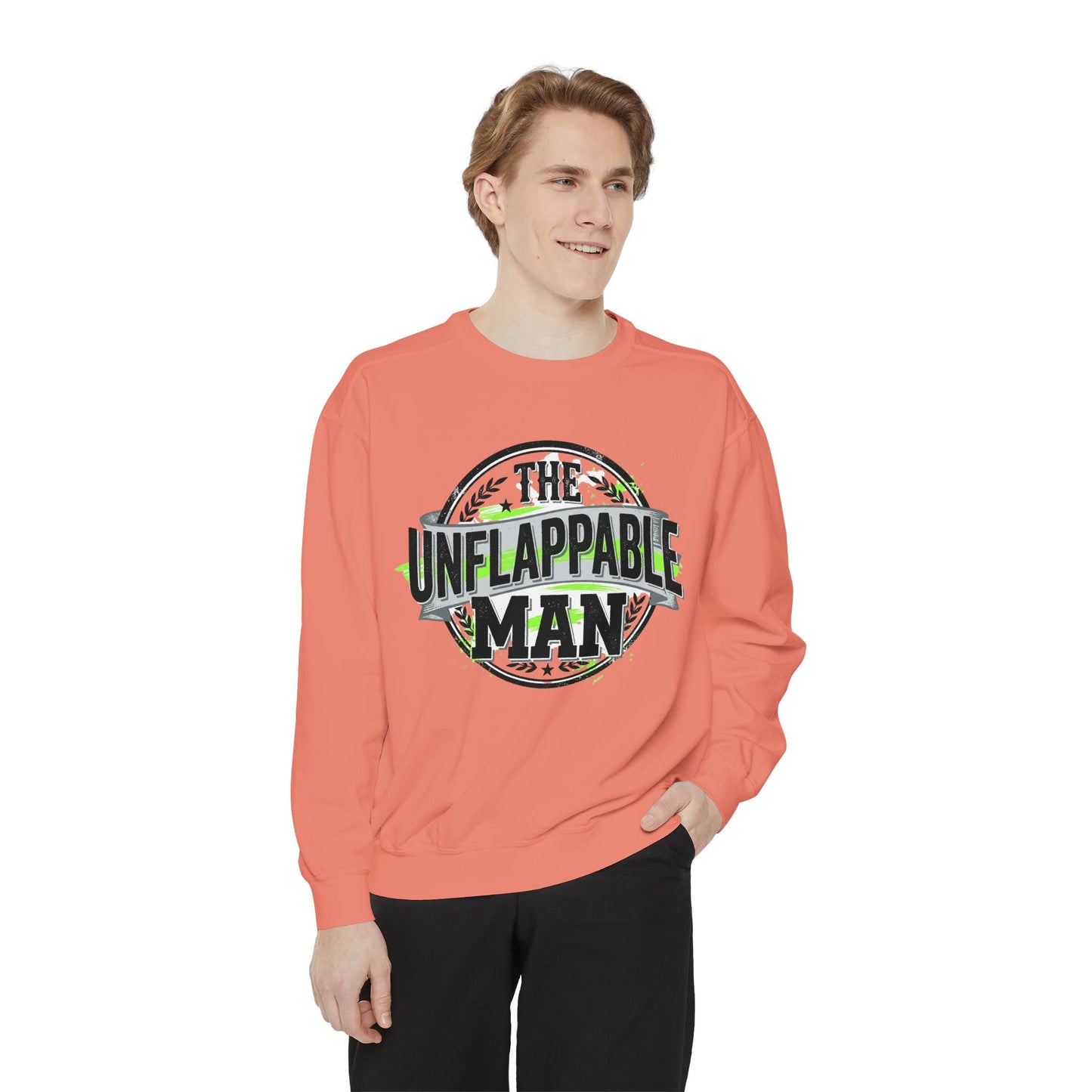 The Unflappable Man Sweatshirt — Retro Badge Graphic Crewneck