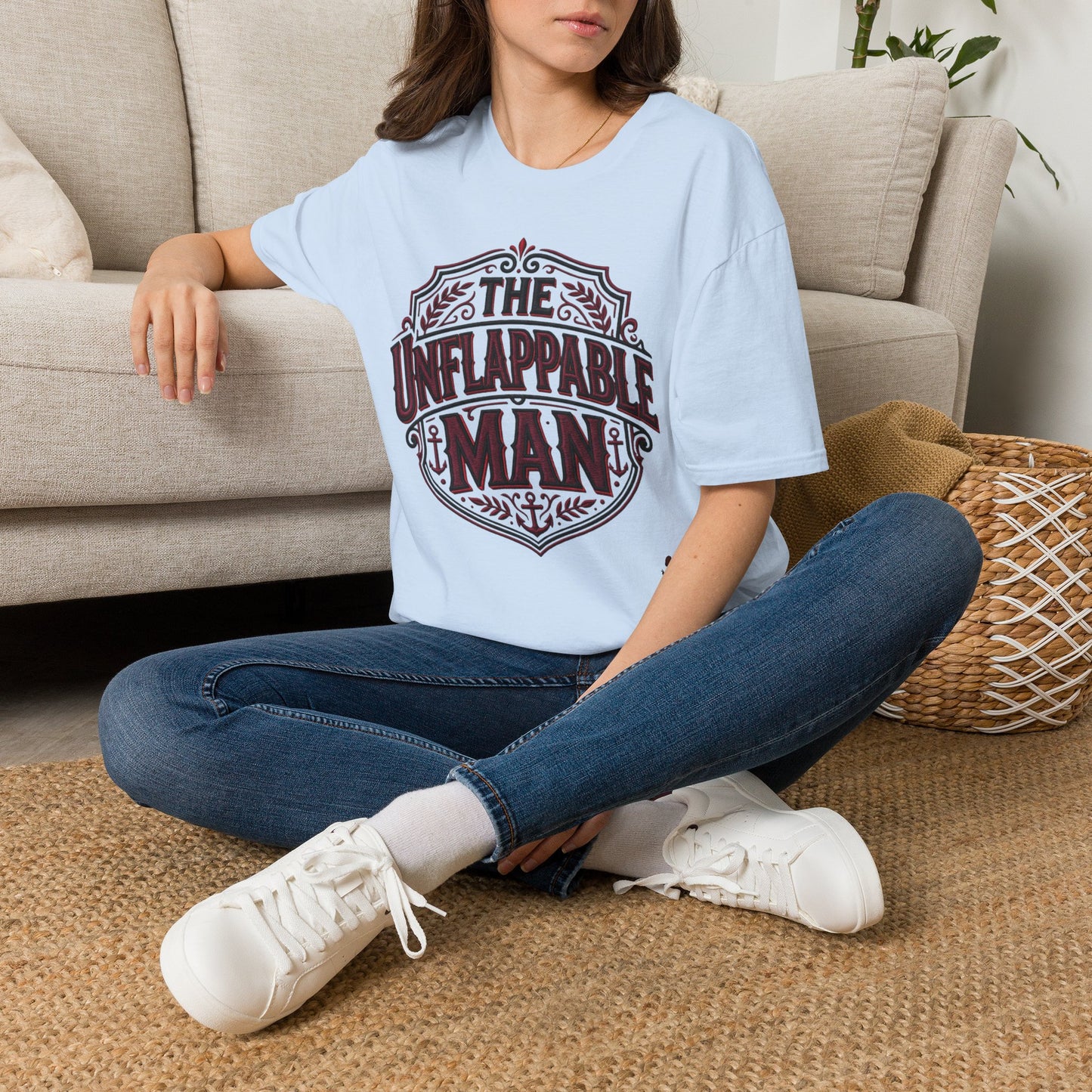 The Unflappable Man T-Shirt — Vintage Shield Graphic Tee for Confident Guys