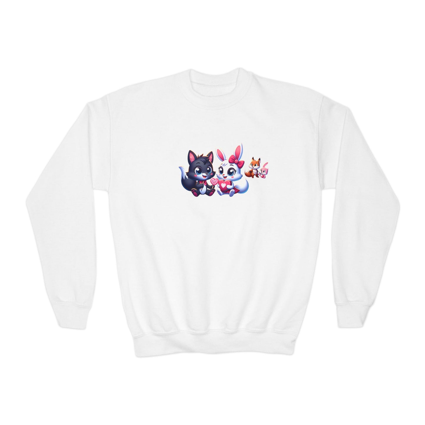 Youth Sweatshirt — Cute Cartoon Kawaii Cats & Bunny Graphic