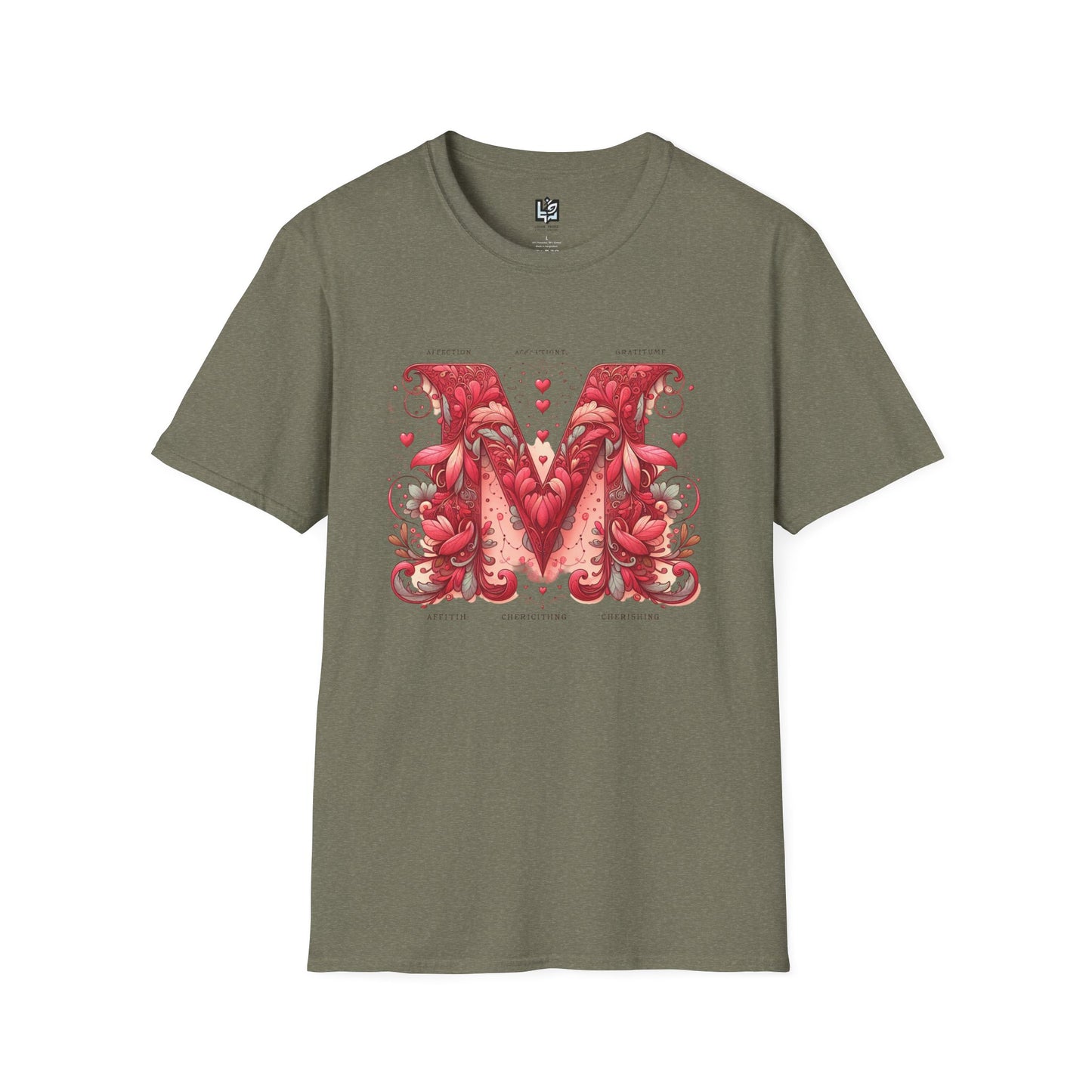 Floral Letter 'M' Unisex Softstyle T-Shirt - Perfect for Celebrations and Self-Expression