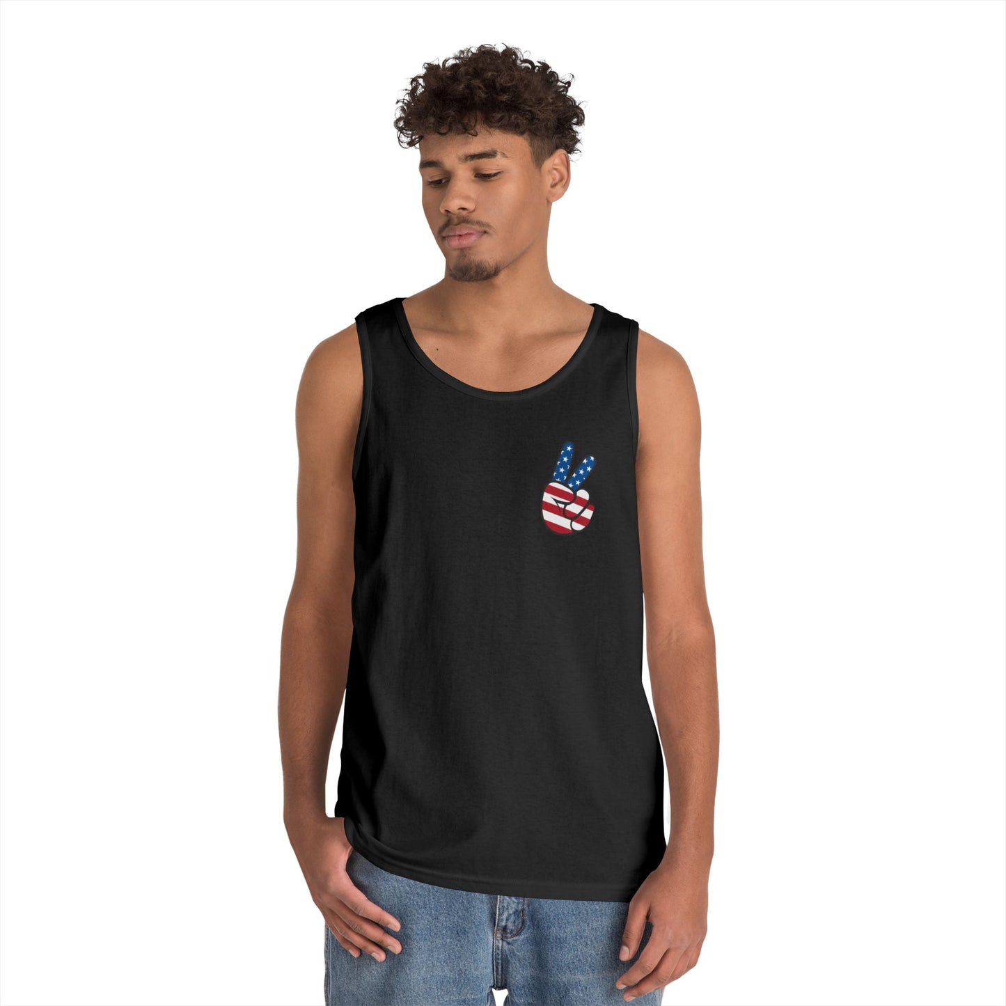 Unisex Heavy Cotton Tank Top - ‘V’ for America Graphic Tee, Perfect for July 4th Celebrations