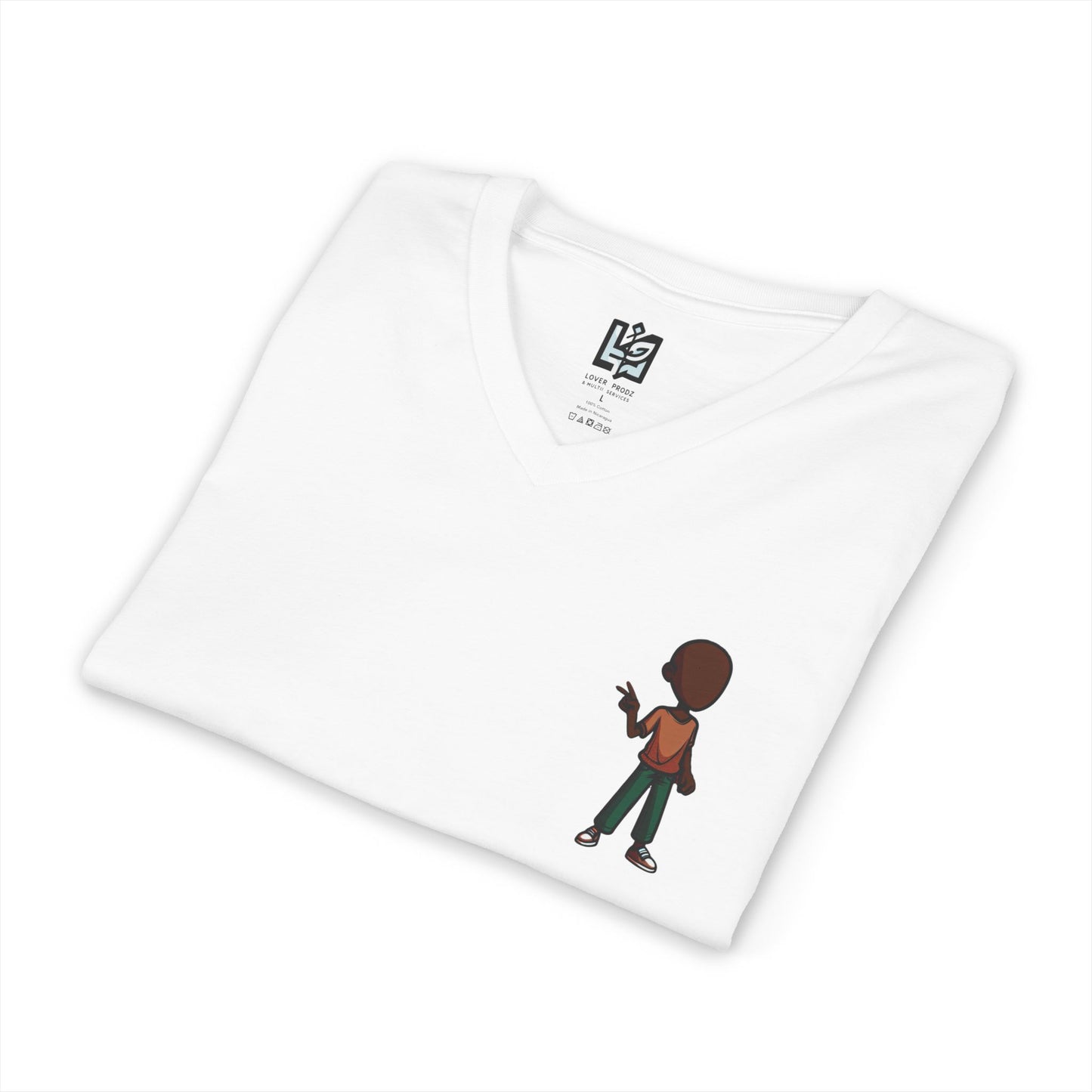 Minimalist Kid with Phone V-Neck Tee