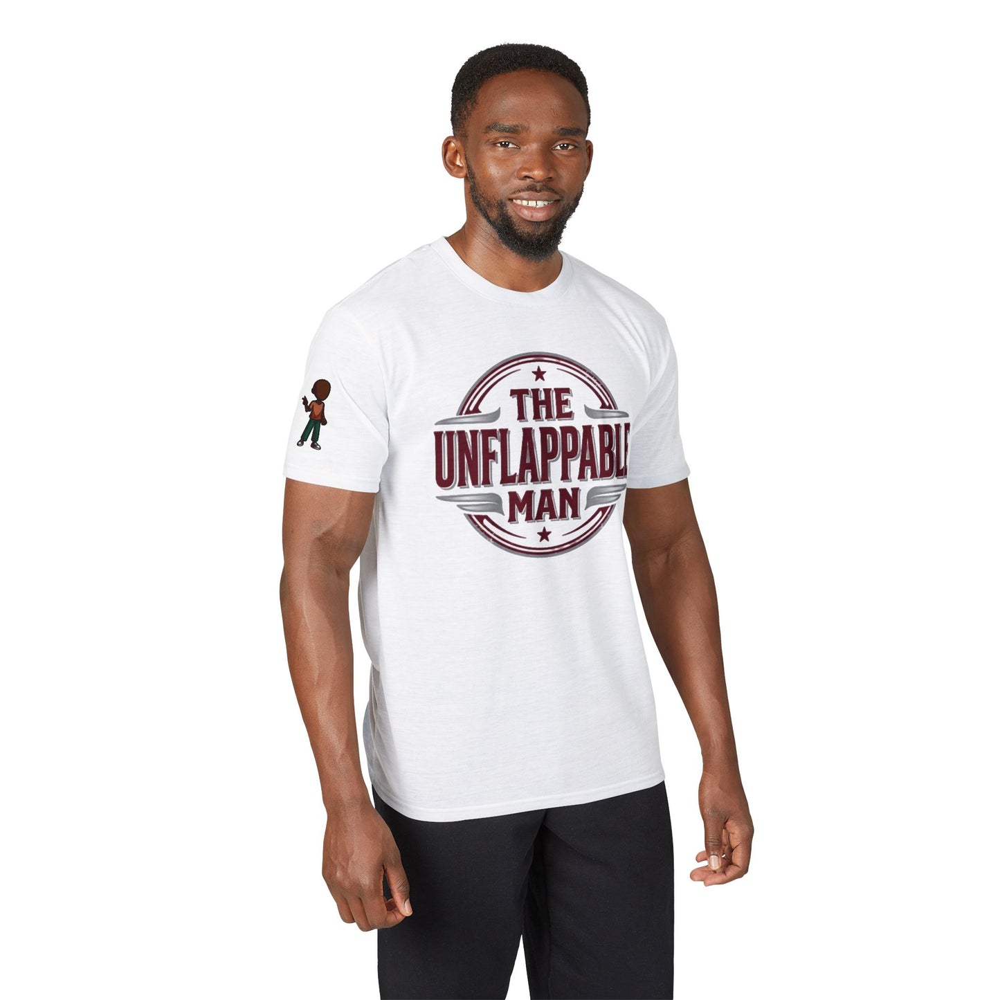 The Unflappable Man T-Shirt – Vintage Badge Graphic Tee for Calm, Confident Guys