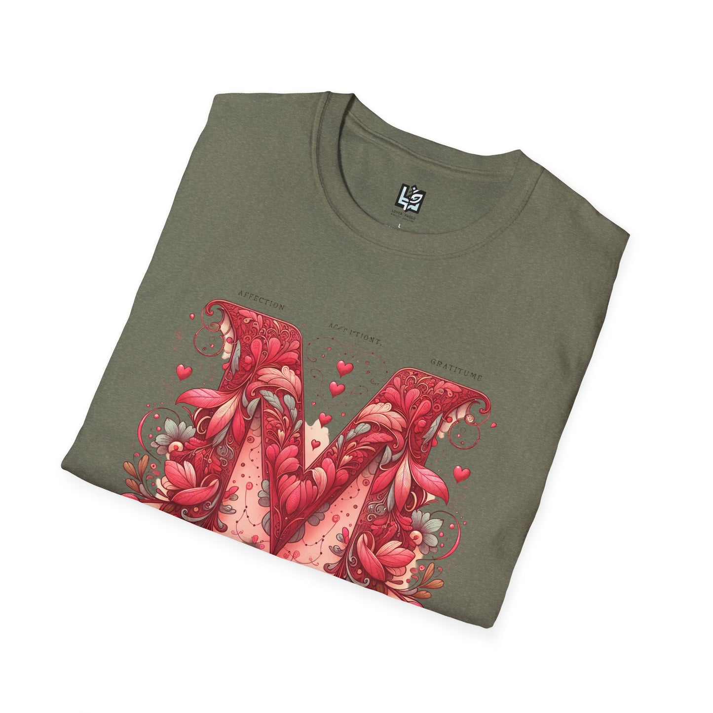 Floral Letter 'M' Unisex Softstyle T-Shirt - Perfect for Celebrations and Self-Expression