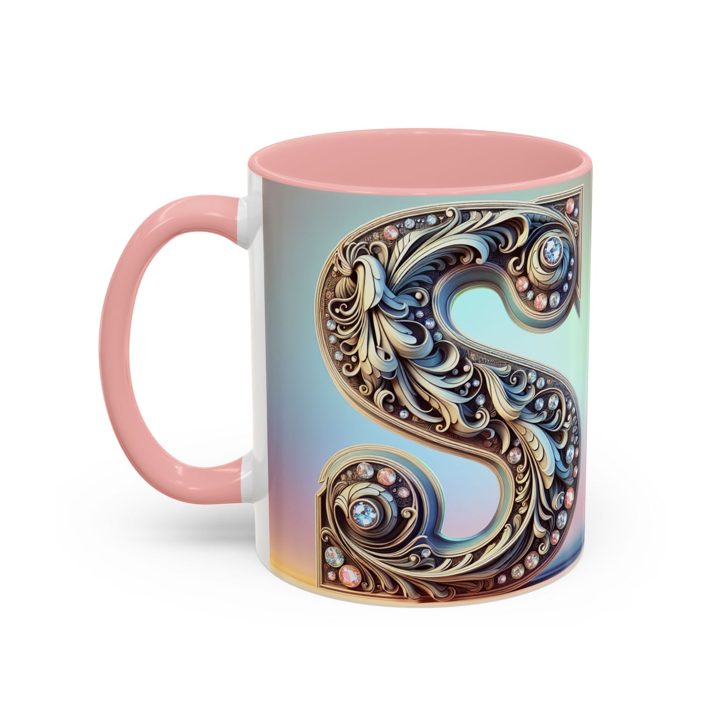 Elegant Initial Accent Coffee Mug - Personalized Embellished Design 11oz & 15oz