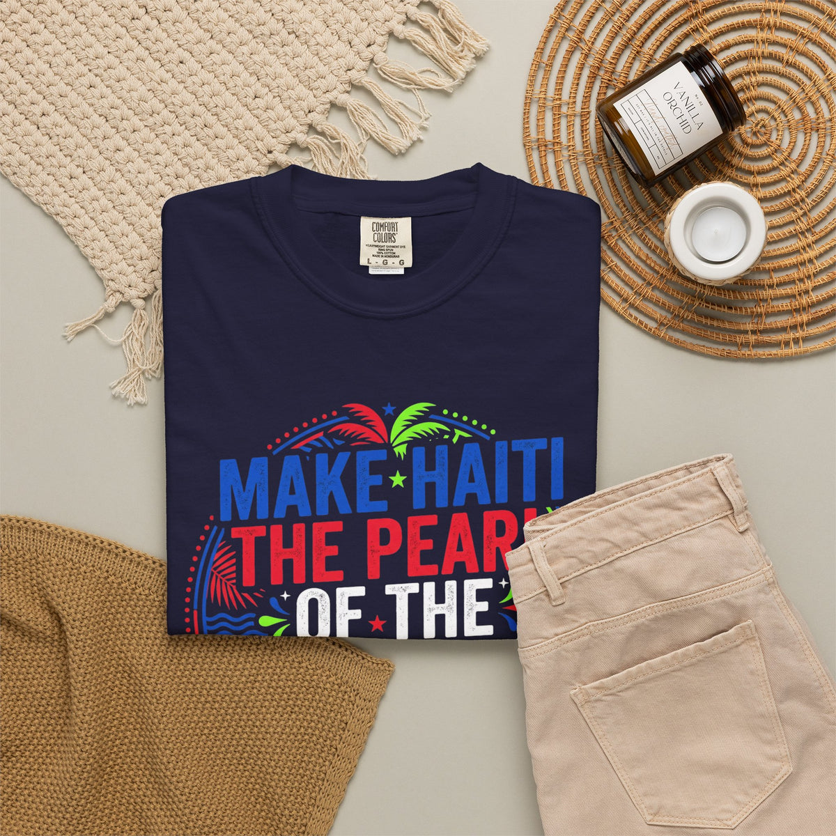 Make Haiti the Pearl — T‑Shirt (Antilles Pride, Colorful Retro Globe Design)