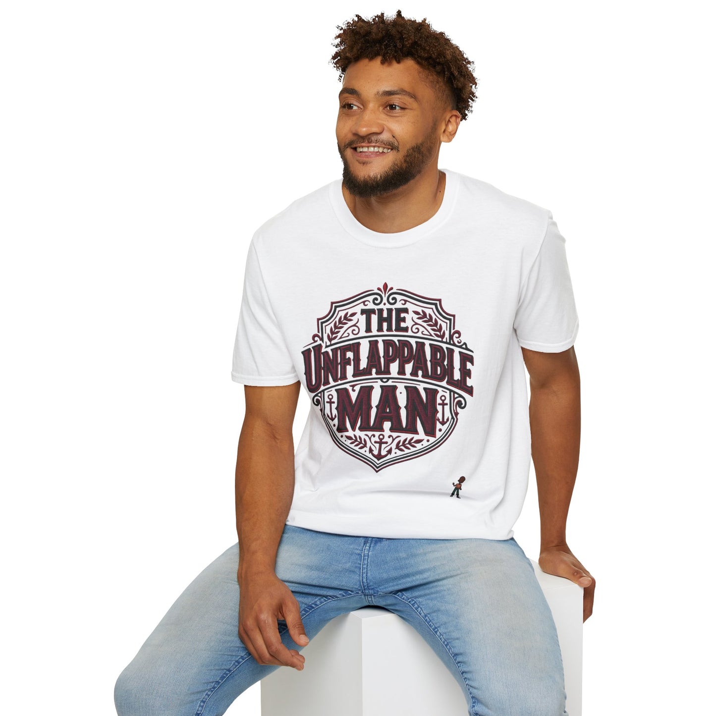 The Unflappable Man T-Shirt — Vintage Shield Graphic Tee for Confident Guys