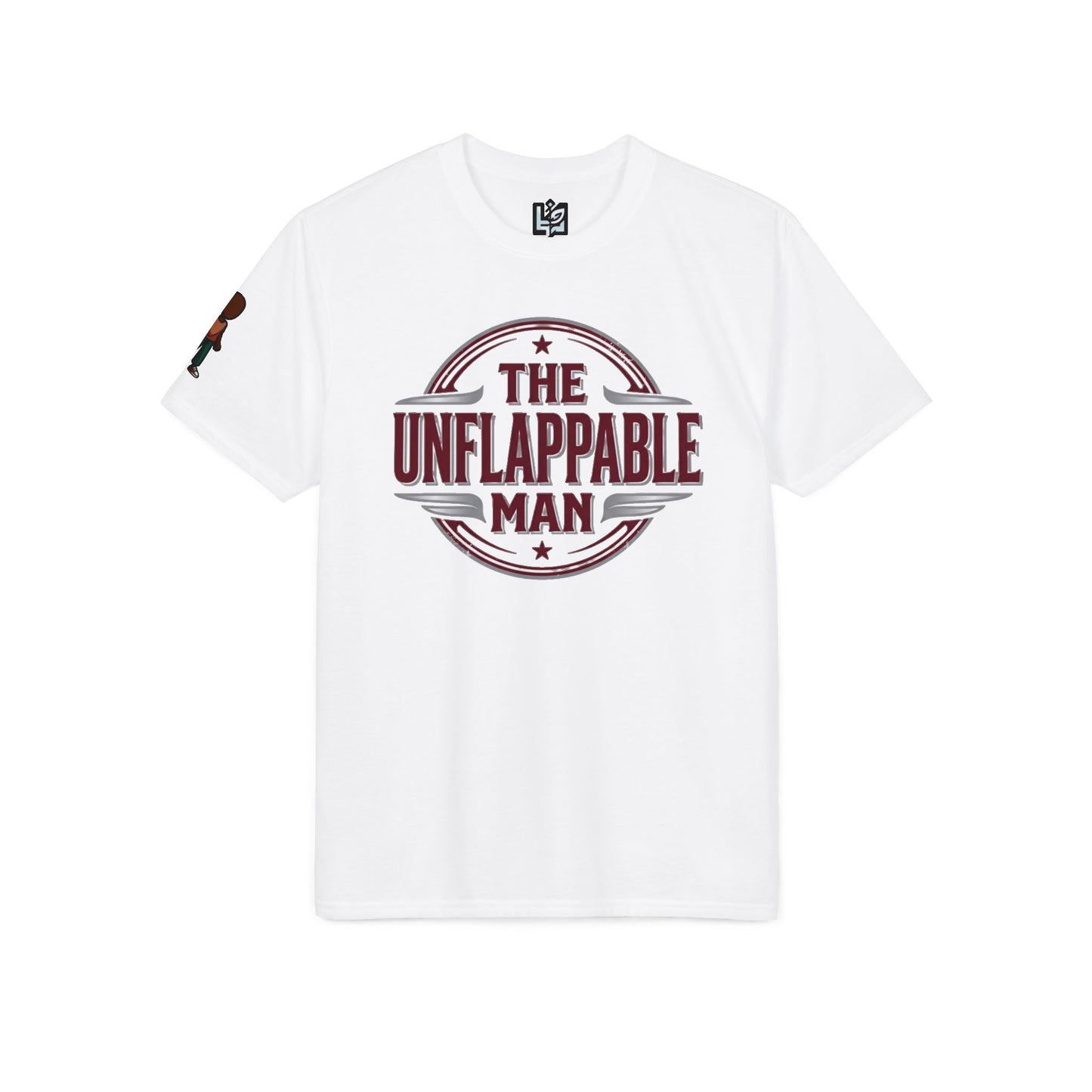 The Unflappable Man T-Shirt – Vintage Badge Graphic Tee for Calm, Confident Guys