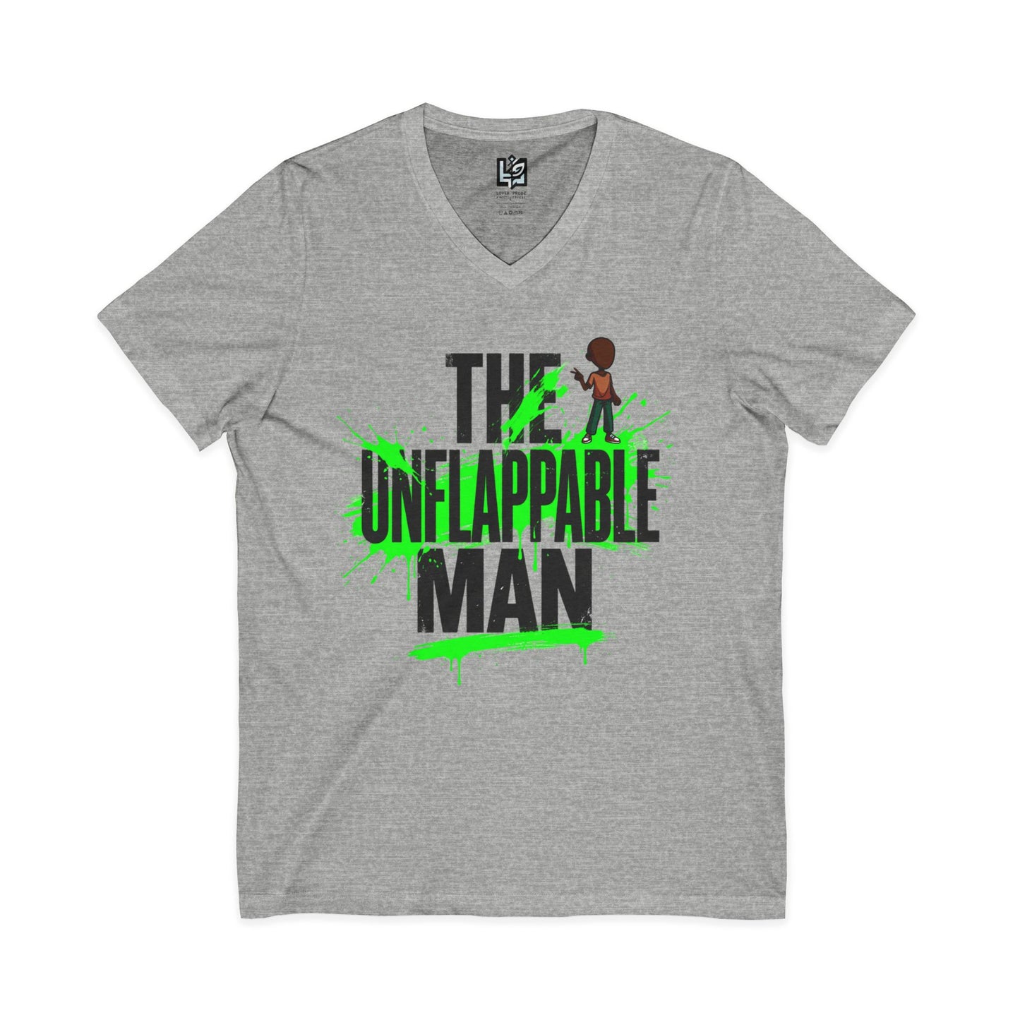 The Unflappable Man V-Neck Tee — Funny Resilient Guy Graphic Shirt