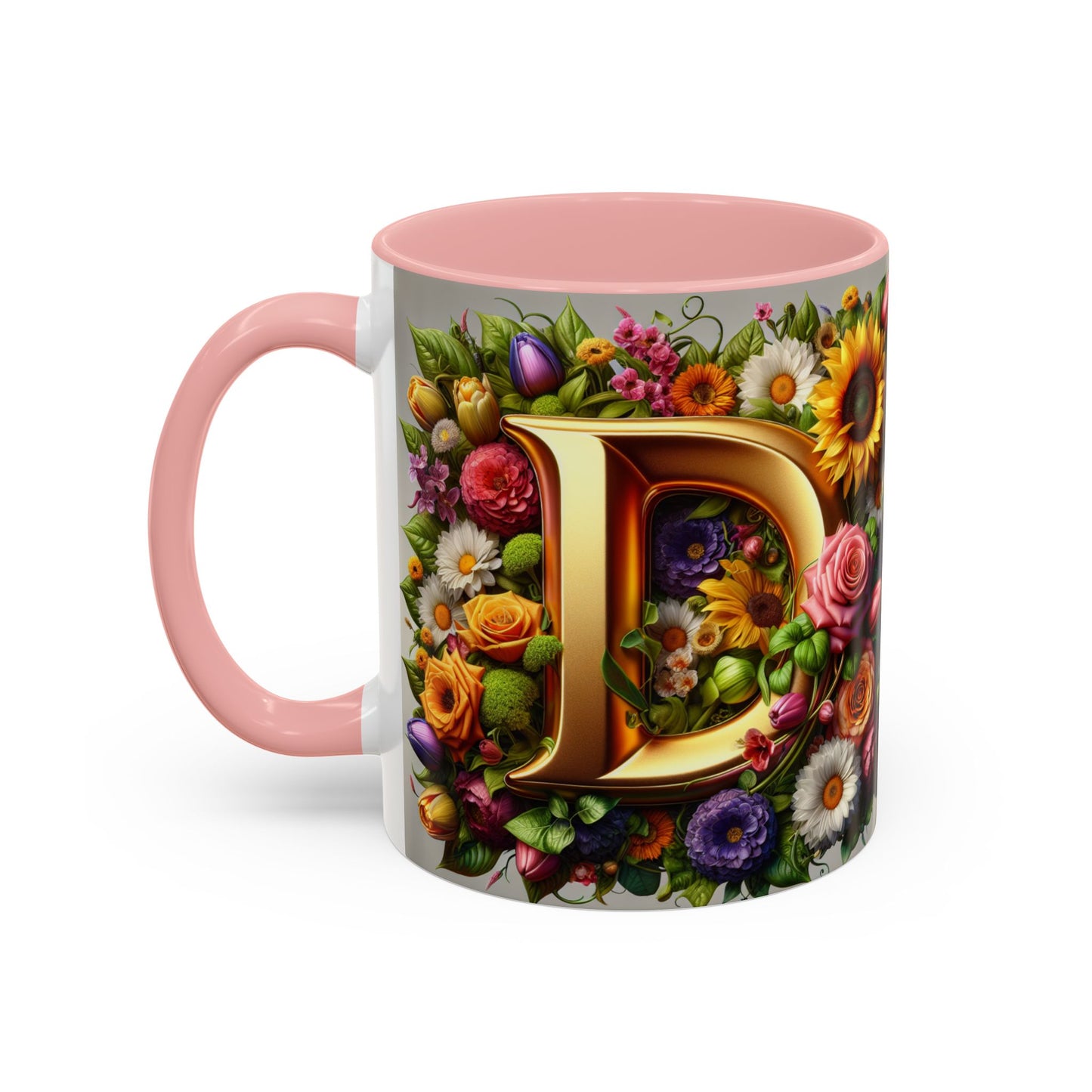 Floral Letter D Accent Coffee Mug - Colorful Personalized Drinkware for Nature Lovers