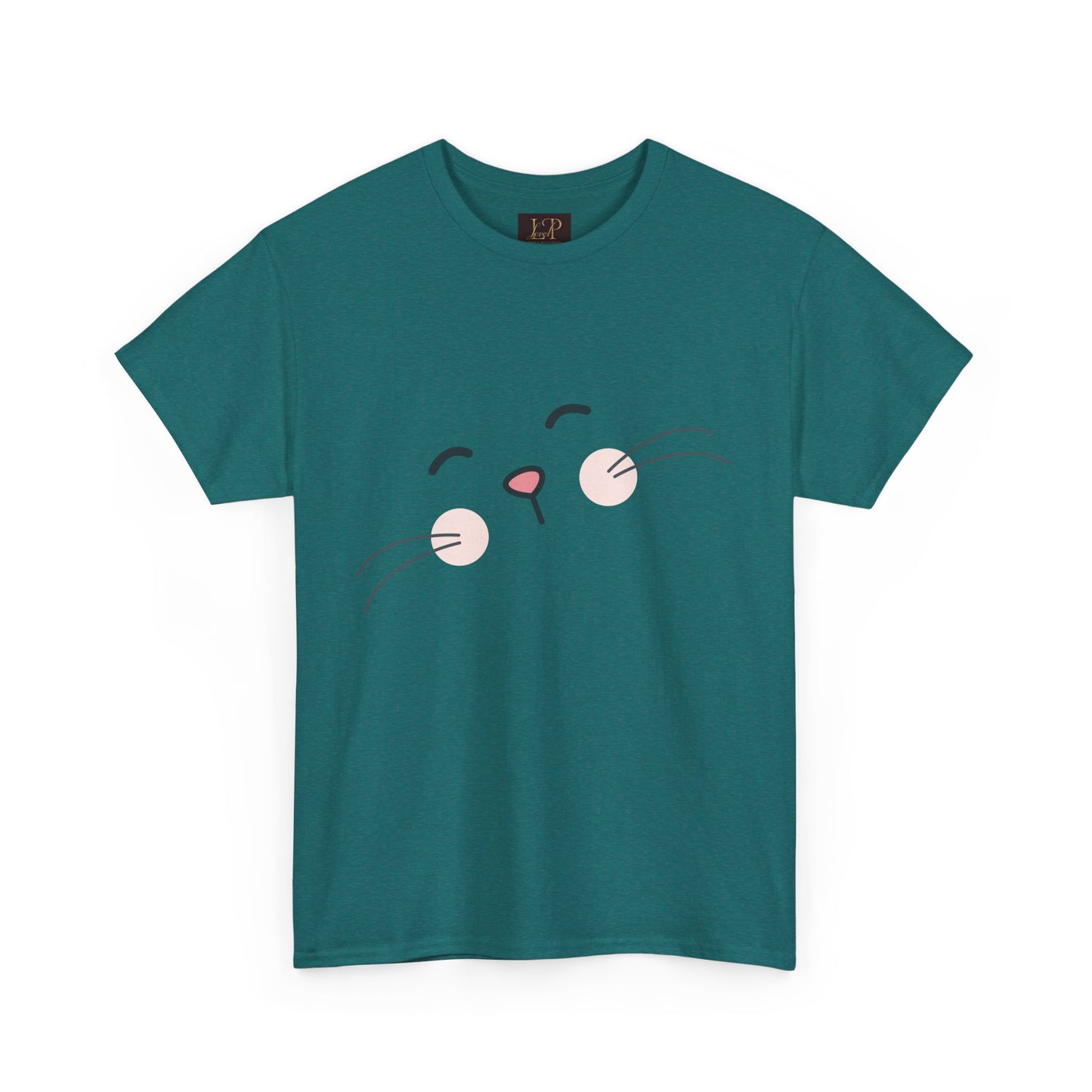 Cute Cat Face Unisex Heavy Cotton Tee - Whimsical Animal T-Shirt for Cat Lovers