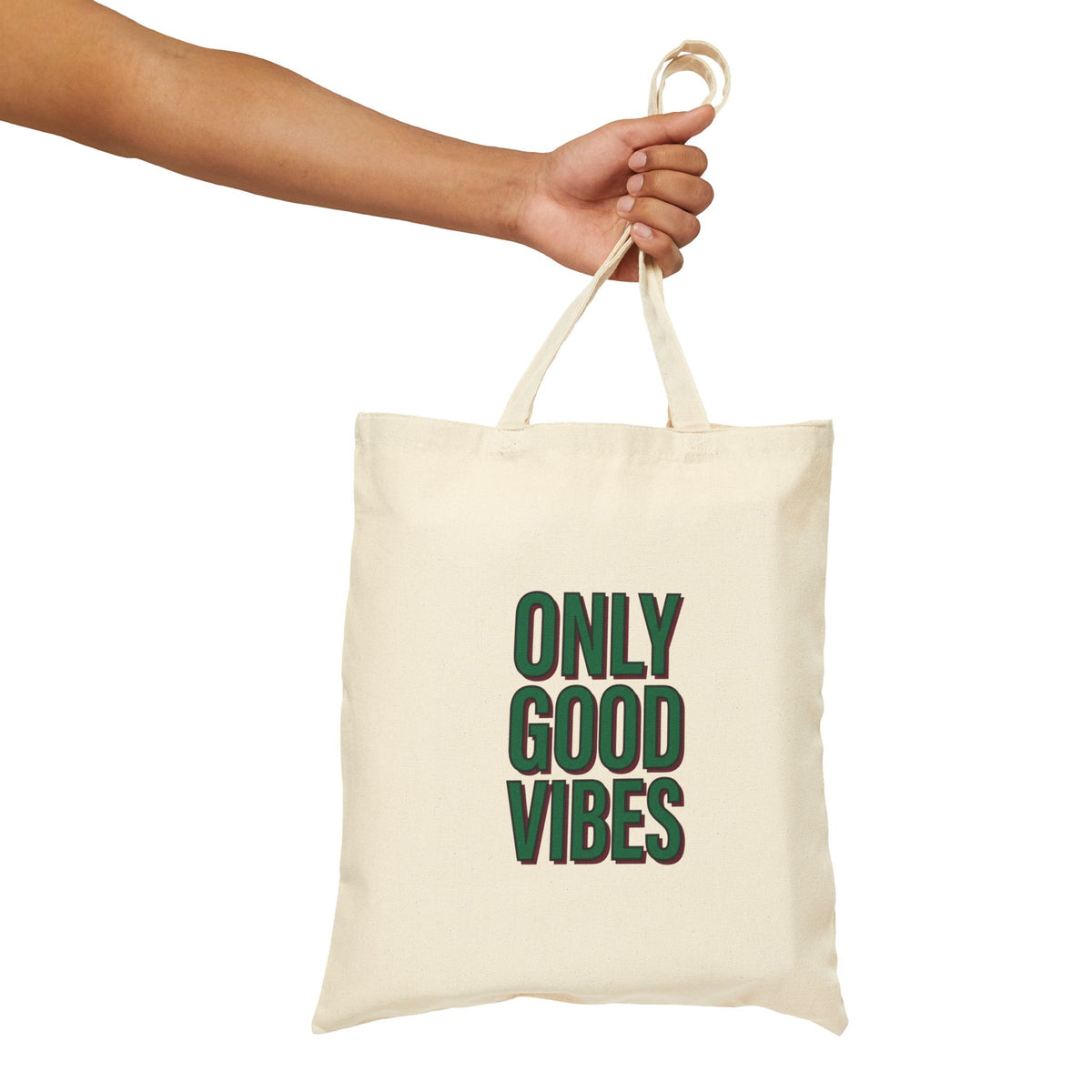 Tote Bag - 'Only Good Vibes' Canvas Shopper (Positive Message, Everyday Eco-Friendly Tote)