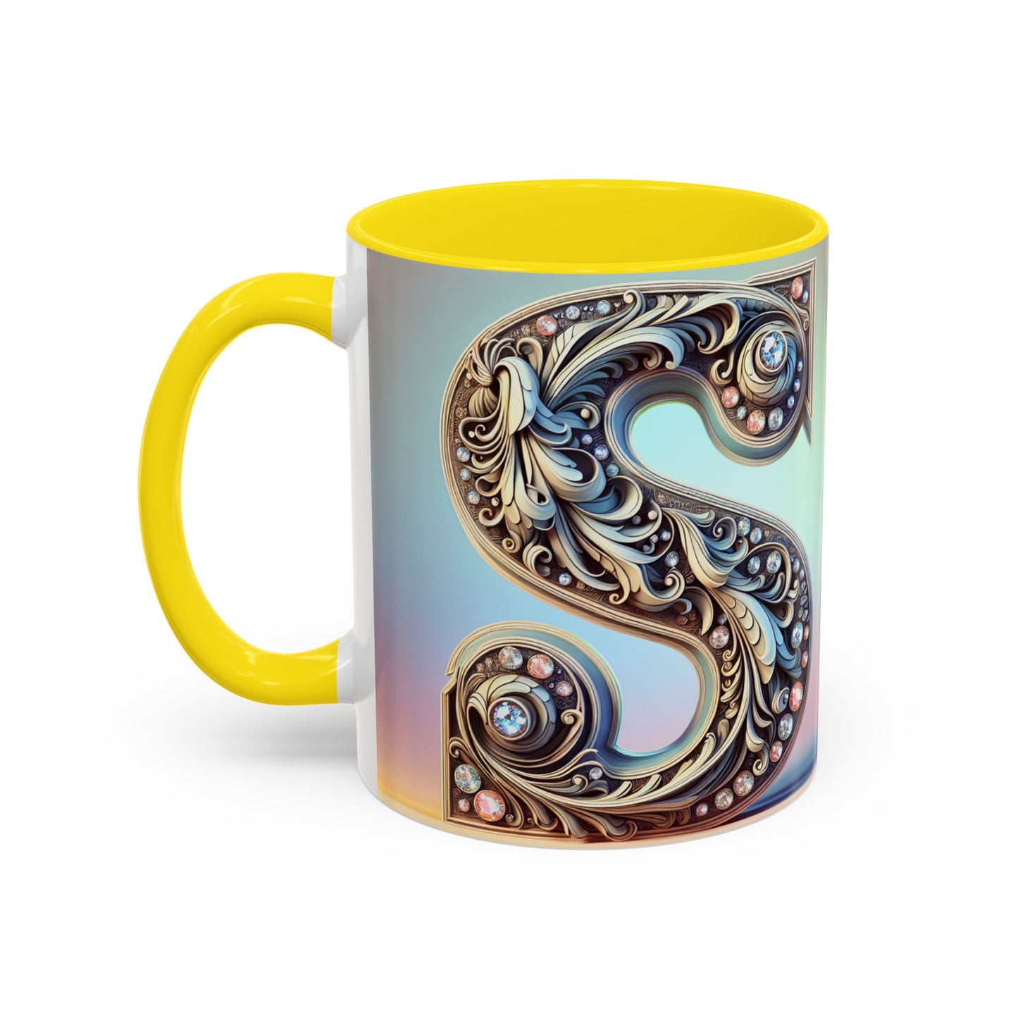 Elegant Initial Accent Coffee Mug - Personalized Embellished Design 11oz & 15oz