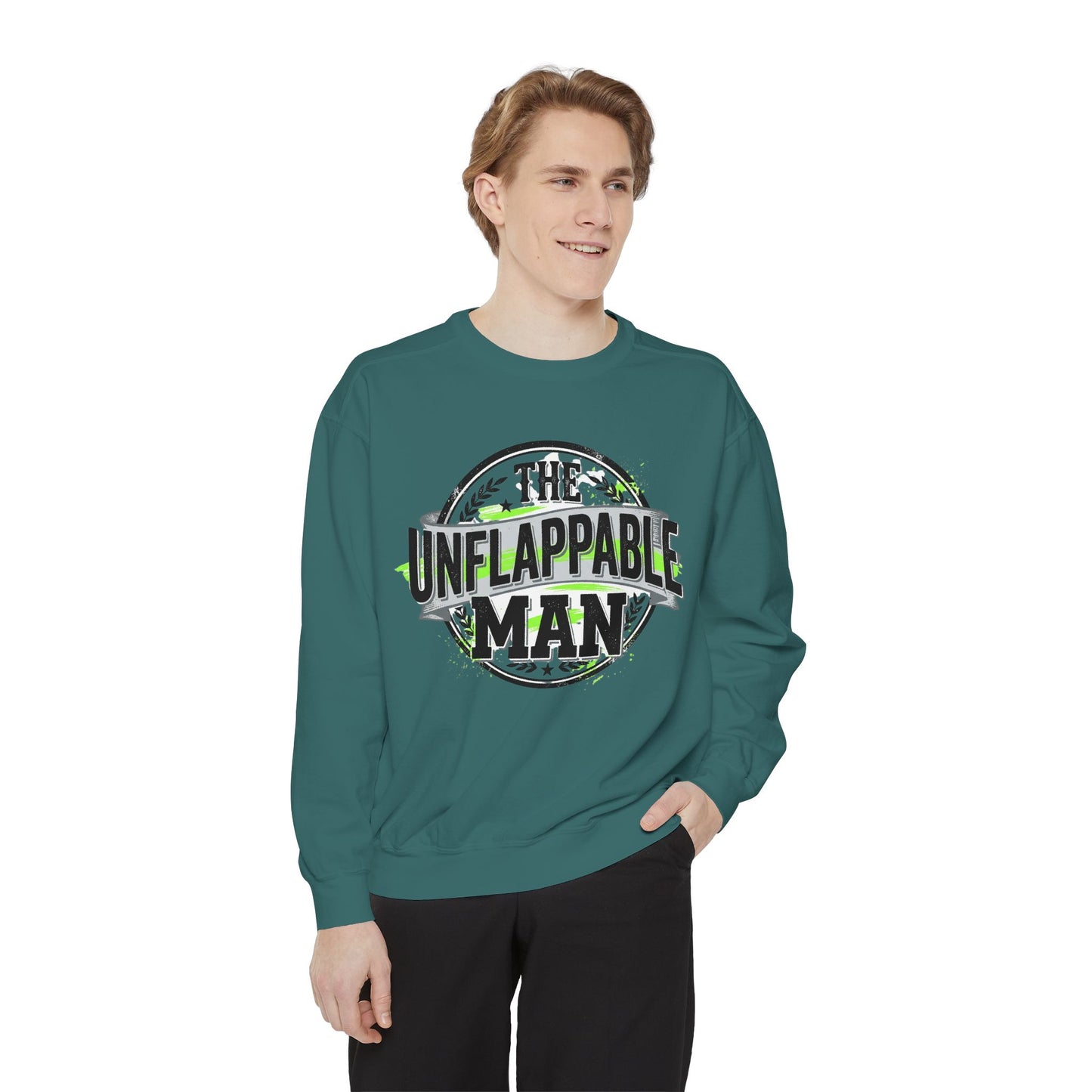 The Unflappable Man Sweatshirt — Retro Badge Graphic Crewneck