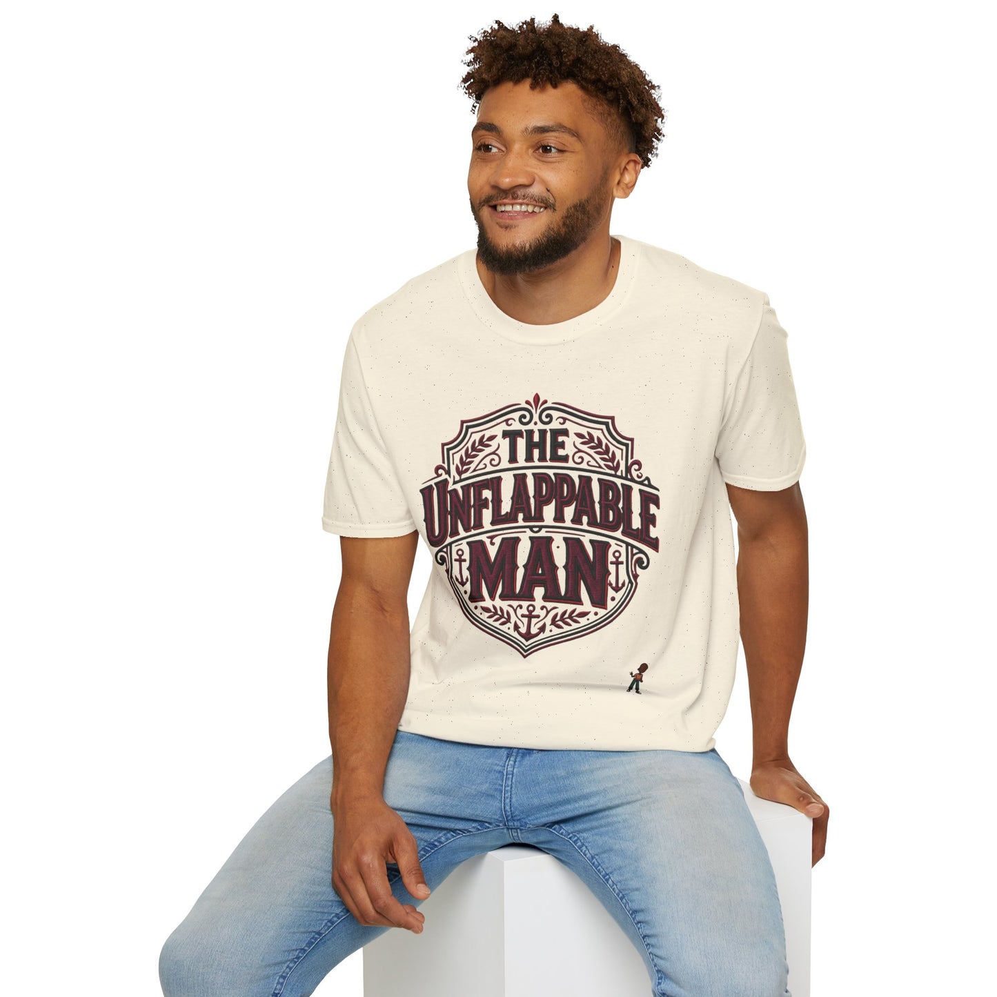The Unflappable Man T-Shirt — Vintage Shield Graphic Tee for Confident Guys