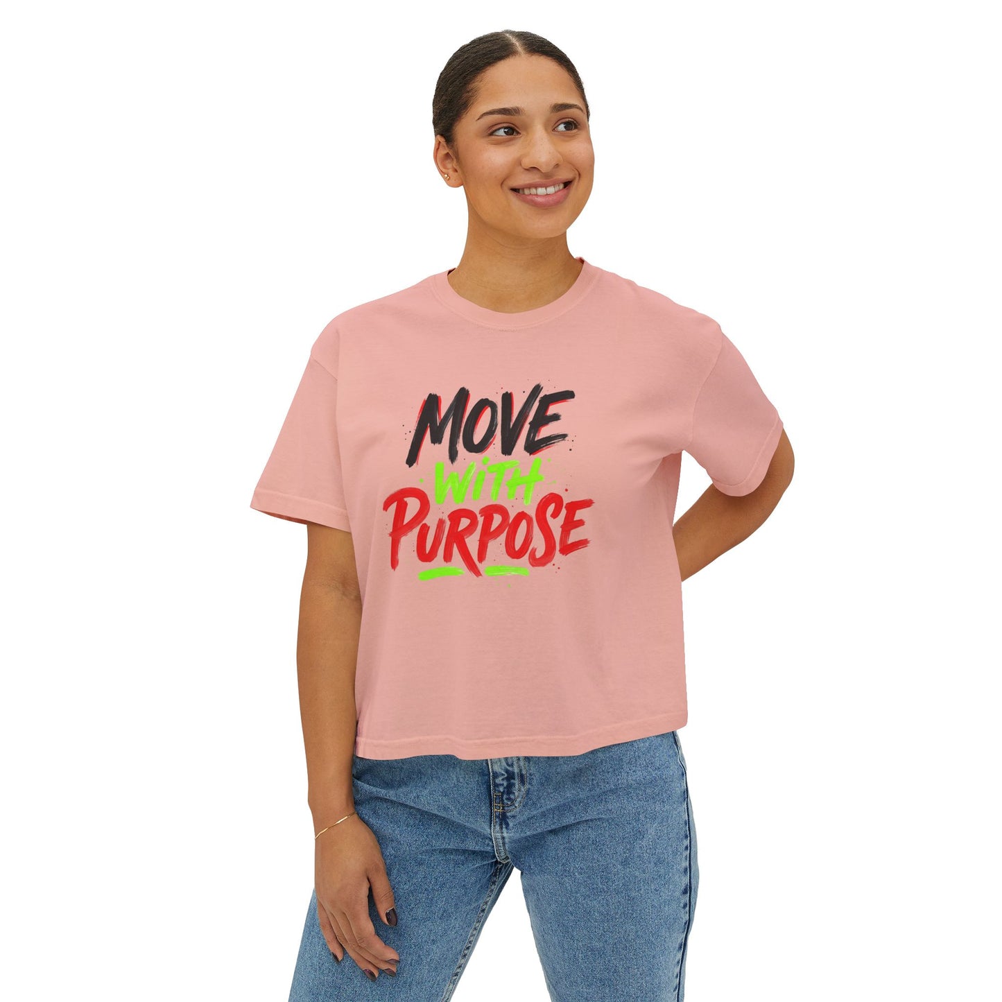 Move With Purpose Boxy Tee — Motivational Women's Cropped T‑Shirt
