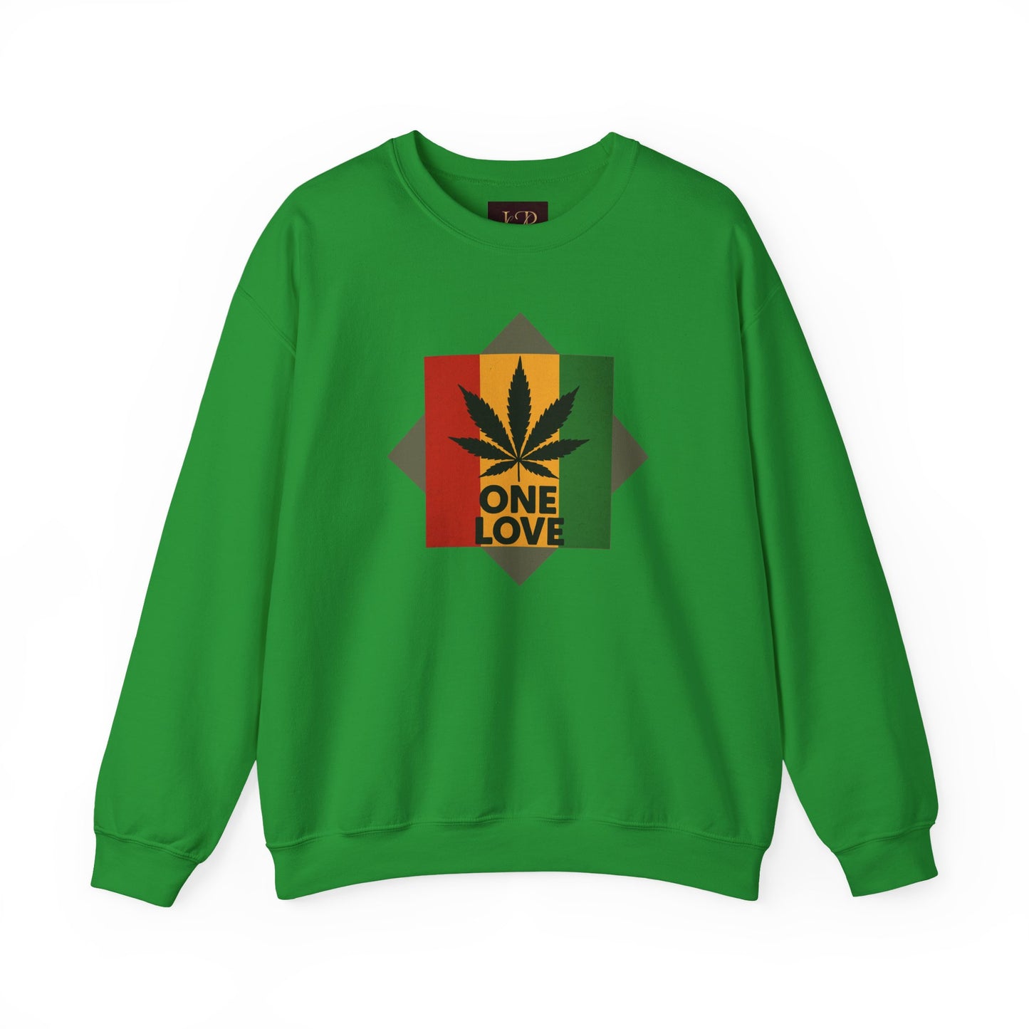 One Love Cannabis Crewneck Sweatshirt | Unisex Pullover | Cozy Streetwear, Gift for Stoners, Rasta Style Sweatshirt, Chill Vibes Apparel