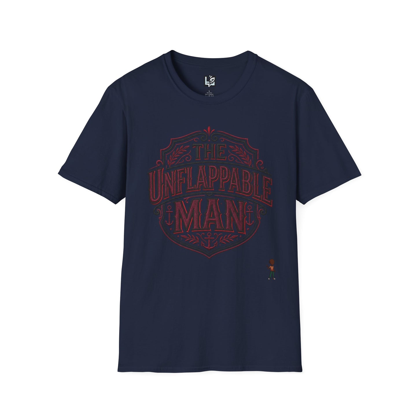 The Unflappable Man T-Shirt — Vintage Shield Graphic Tee for Confident Guys