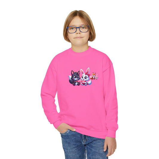 Youth Sweatshirt — Cute Cartoon Kawaii Cats & Bunny Graphic
