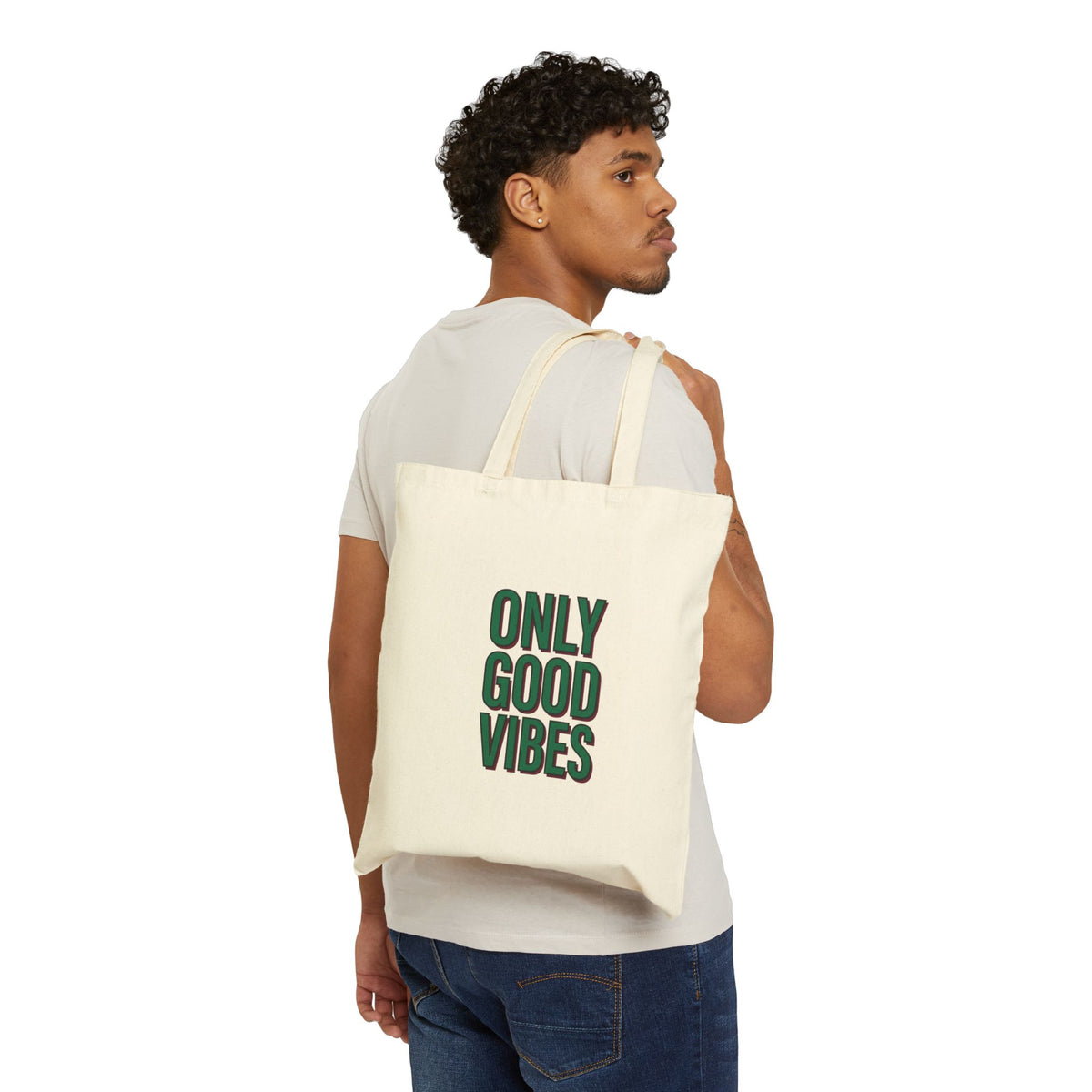 Tote Bag - 'Only Good Vibes' Canvas Shopper (Positive Message, Everyday Eco-Friendly Tote)