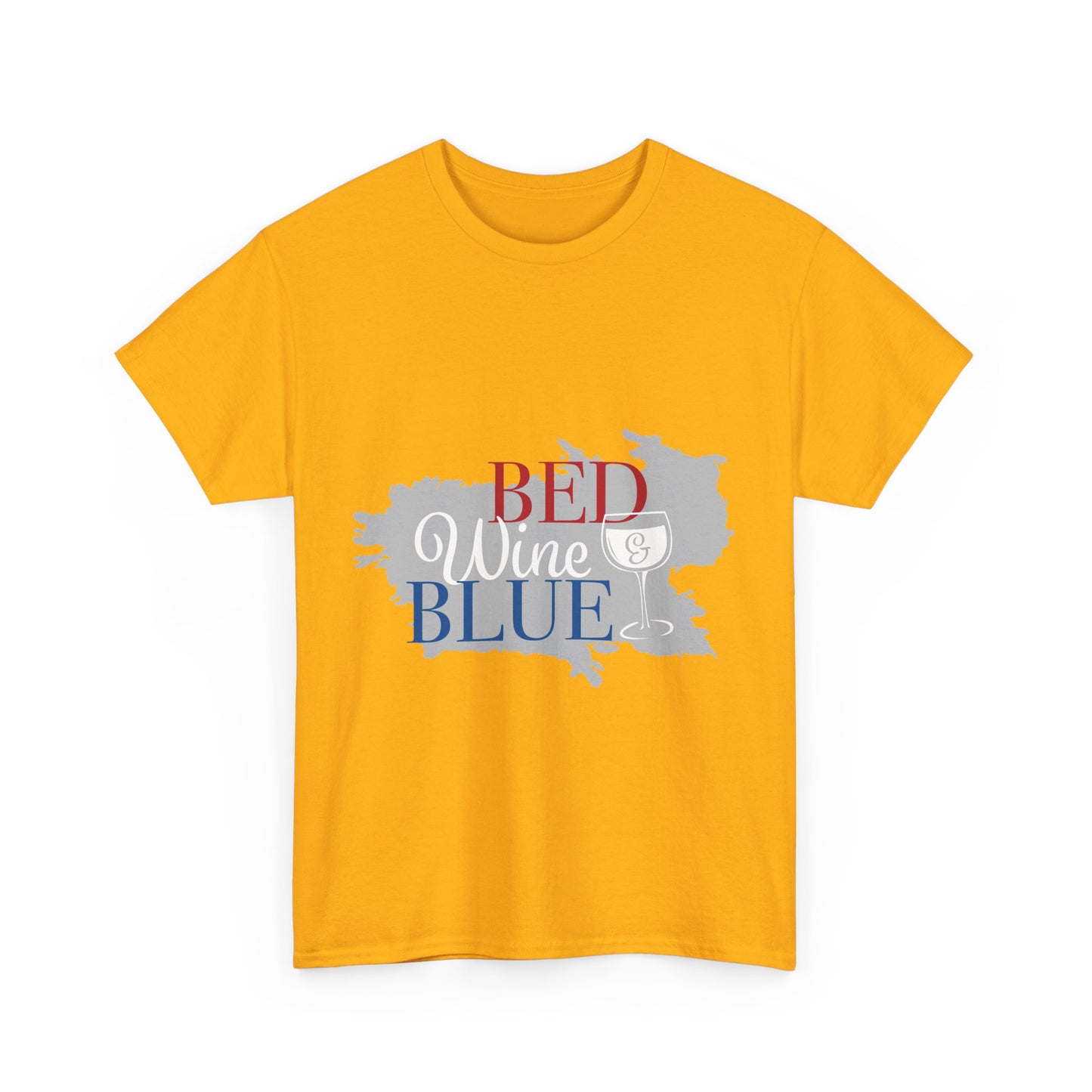 Unisex Heavy Cotton Tee - "Bed, Wine & Blue" - Perfect for Relaxing and Celebrating Freedom