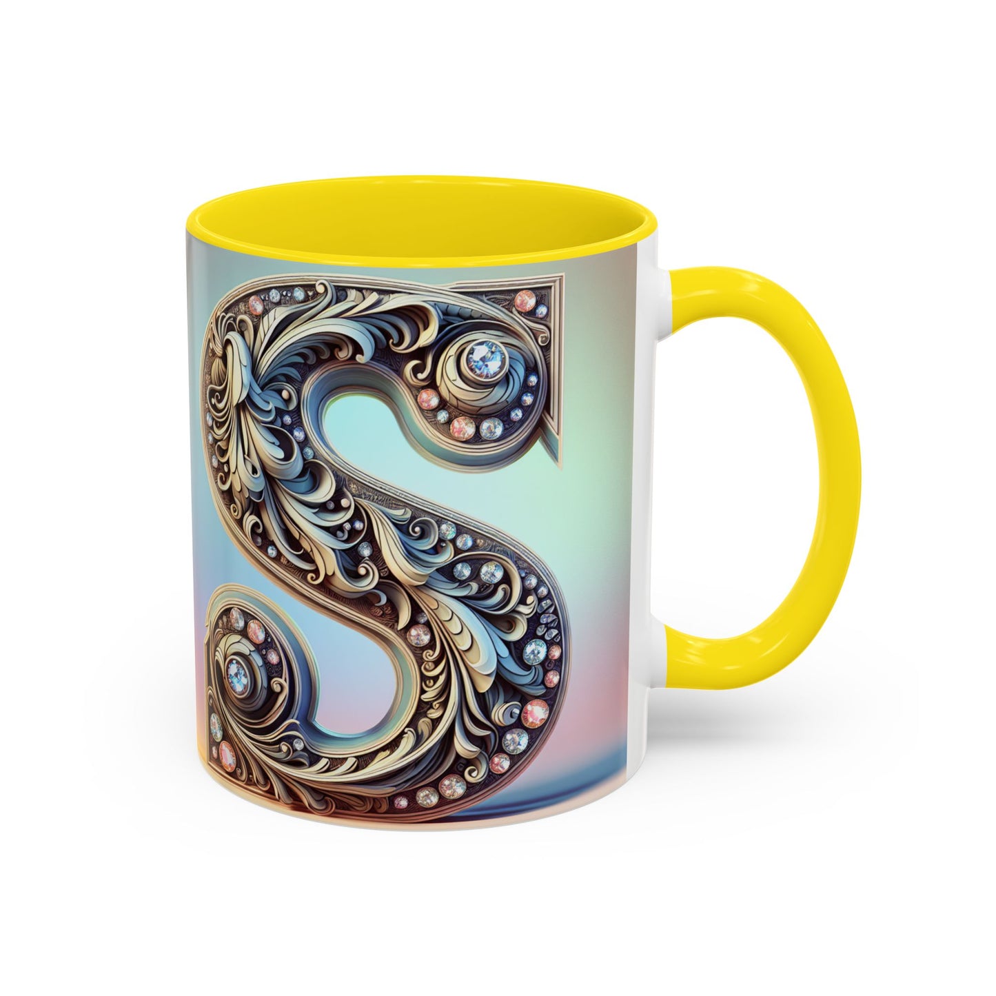 Elegant Initial Accent Coffee Mug - Personalized Embellished Design 11oz & 15oz