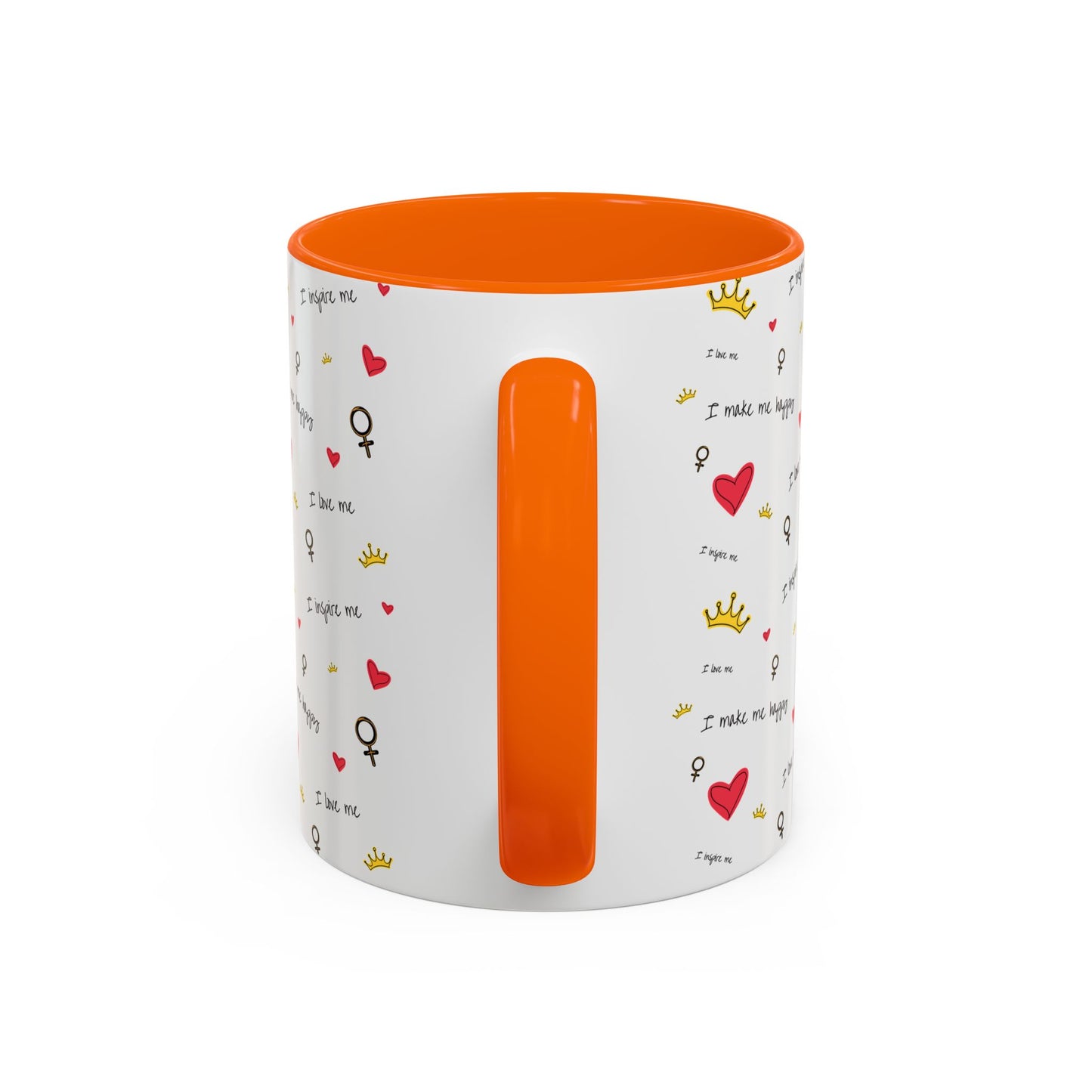 Inspirational Accent Coffee Mug - "I Love Me", Red Hearts and Crowns, Perfect Gift for Self-Care