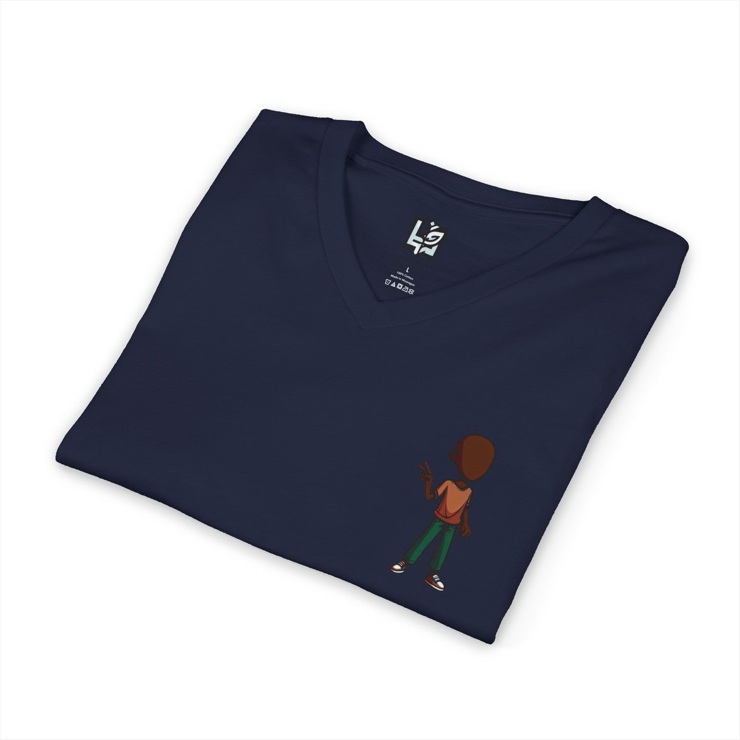 Minimalist Kid with Phone V-Neck Tee