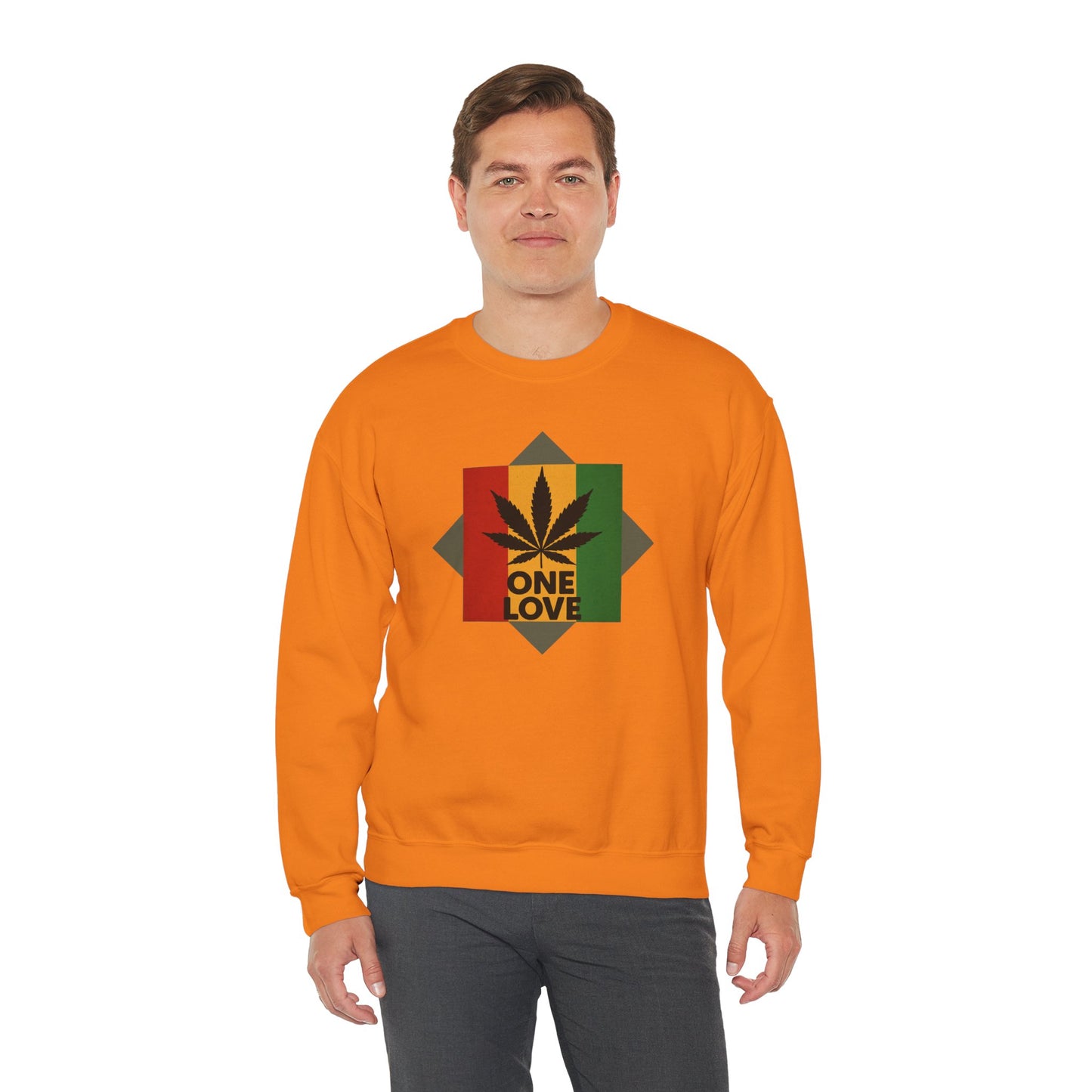 One Love Cannabis Crewneck Sweatshirt | Unisex Pullover | Cozy Streetwear, Gift for Stoners, Rasta Style Sweatshirt, Chill Vibes Apparel