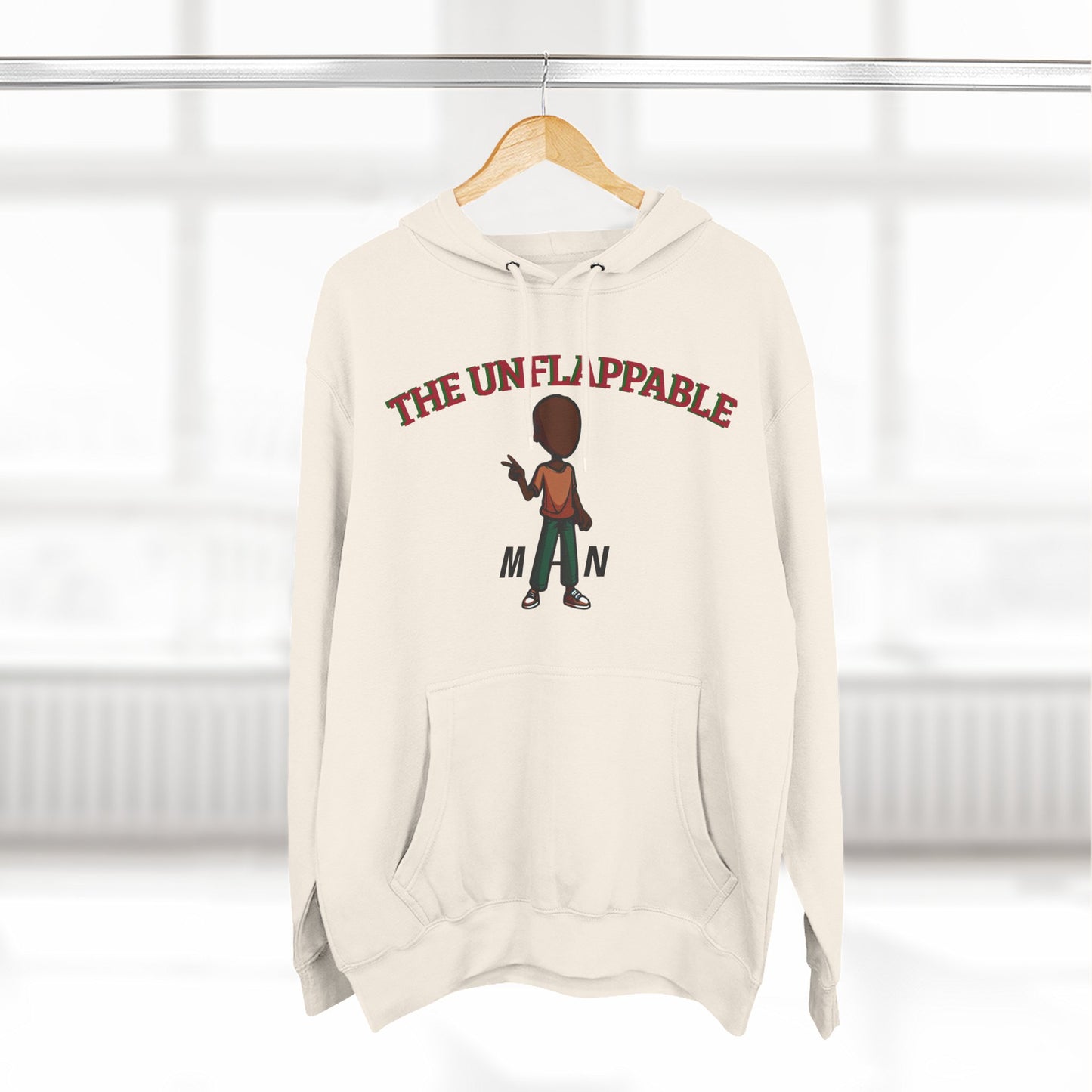 Unflappable Man Hoodie — Graphic Fleece Pullover with Cartoon Character