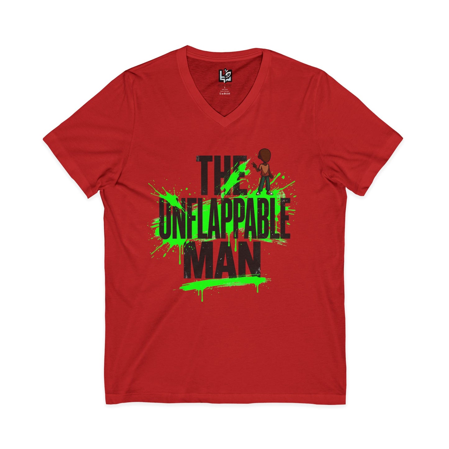 The Unflappable Man V-Neck Tee — Funny Resilient Guy Graphic Shirt