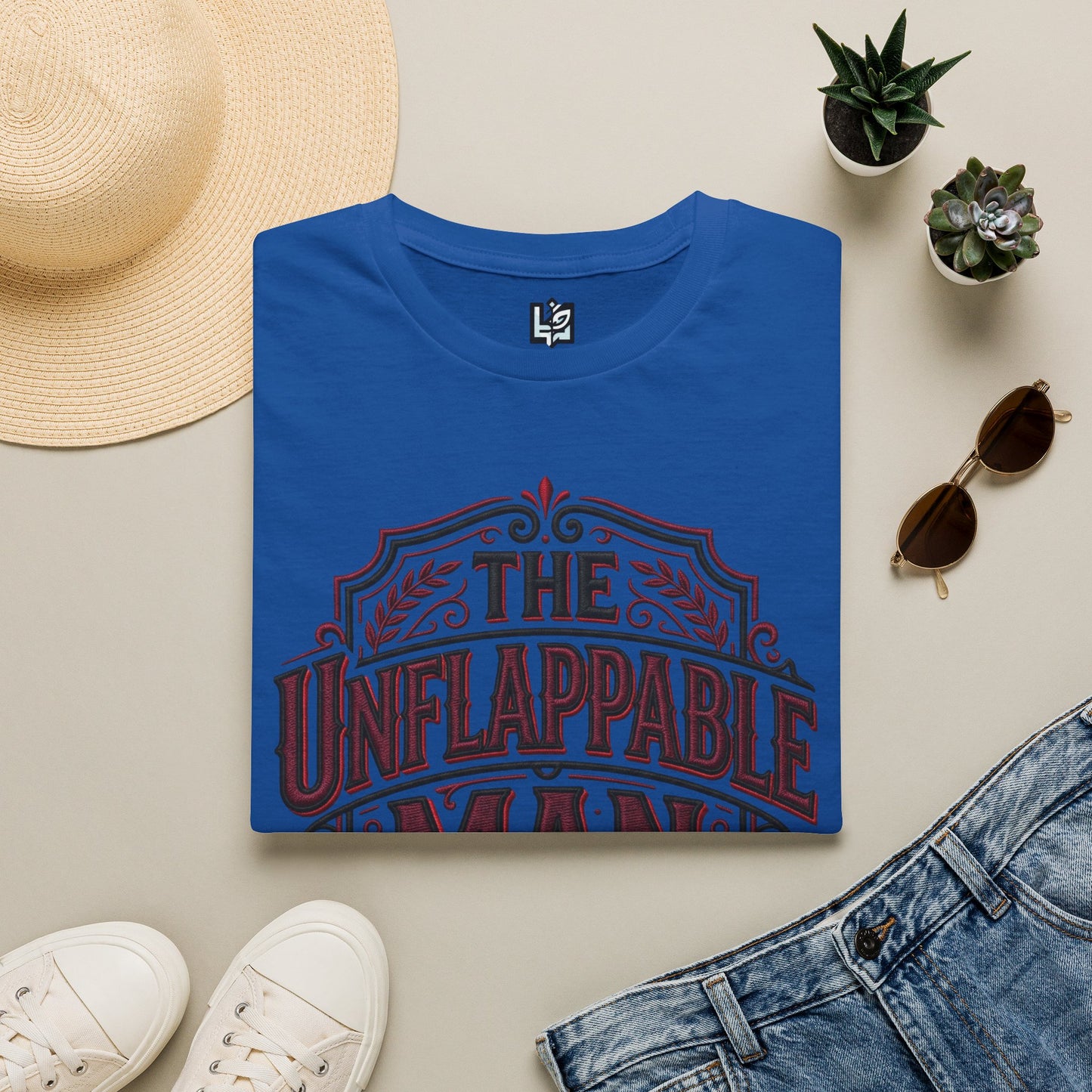 The Unflappable Man T-Shirt — Vintage Shield Graphic Tee for Confident Guys
