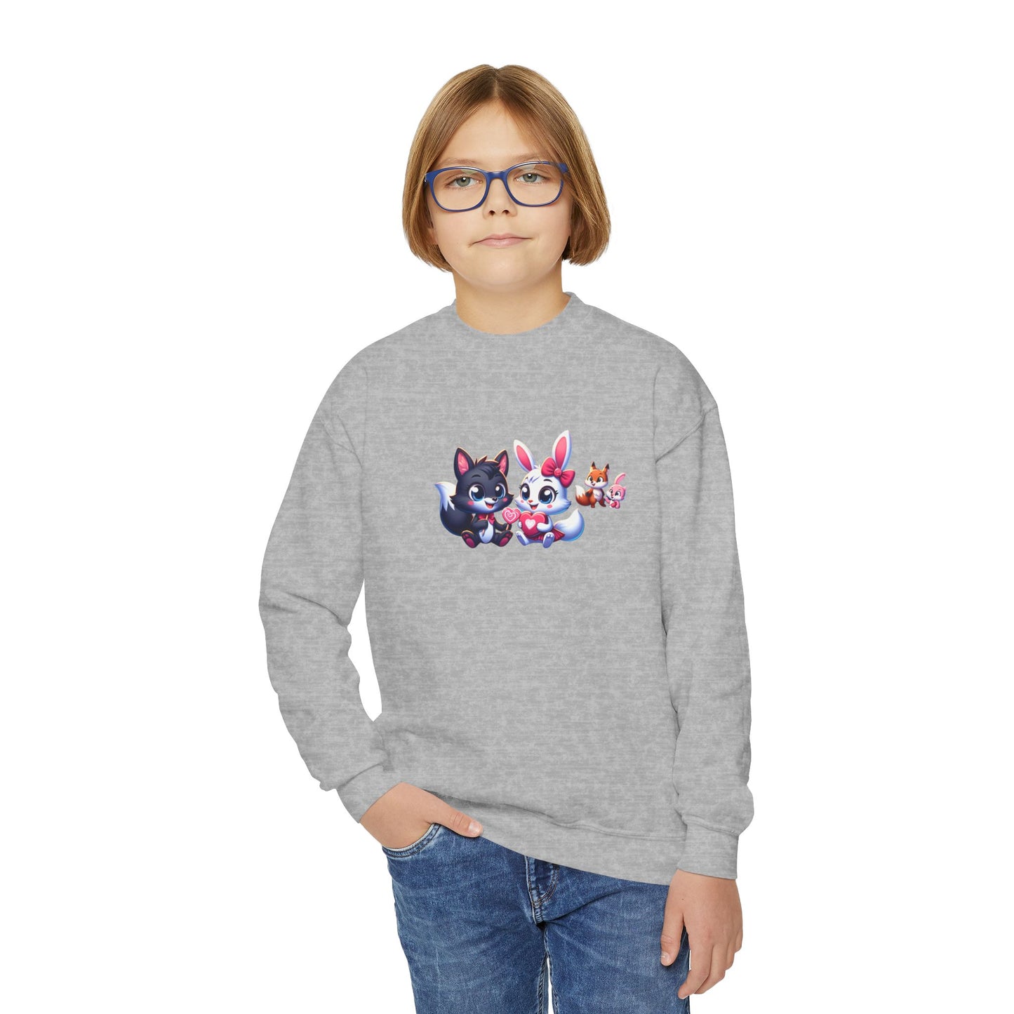 Youth Sweatshirt — Cute Cartoon Kawaii Cats & Bunny Graphic