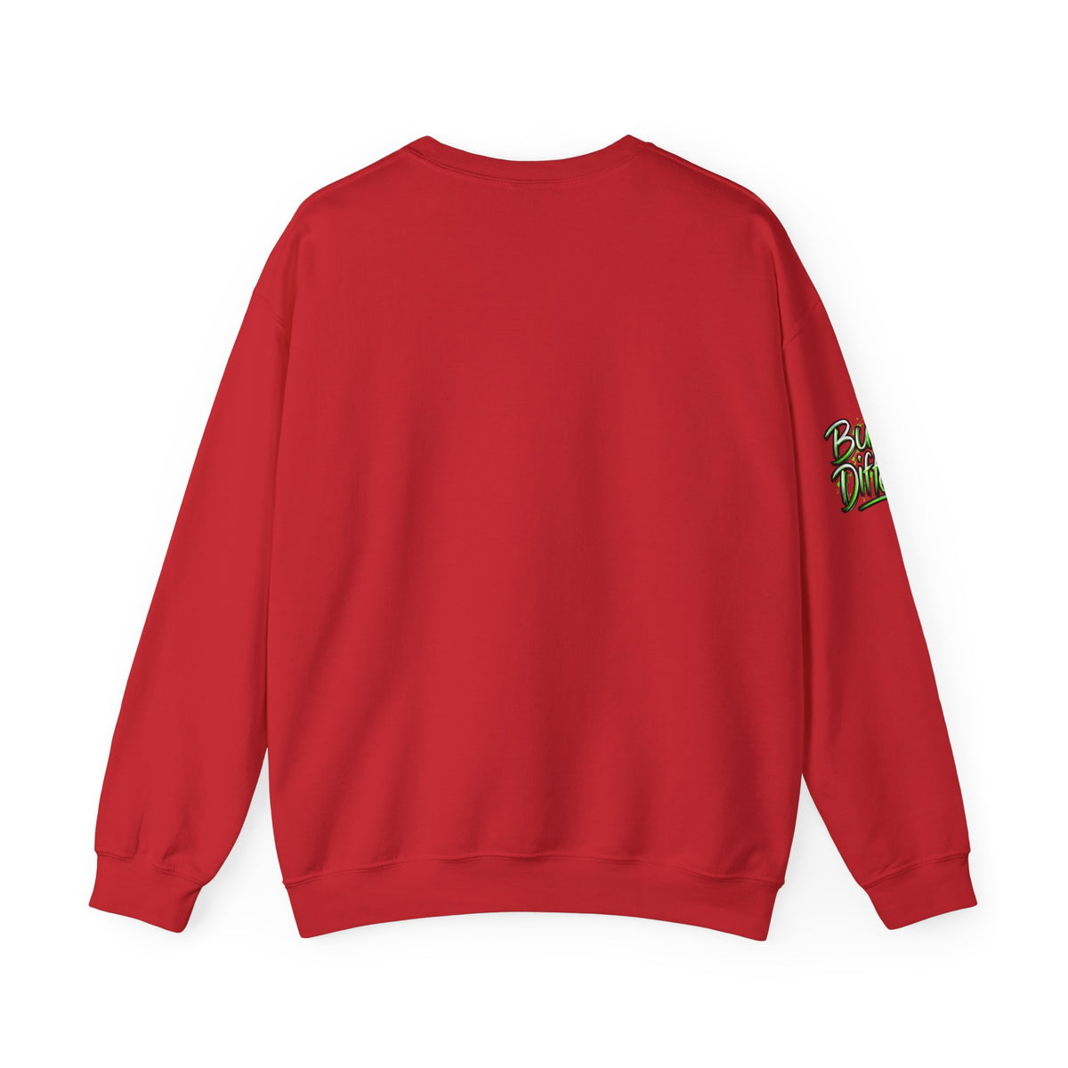 Crewneck Sweatshirt with Cartoon Guitarist & 'Rock On' Sleeve Graphic