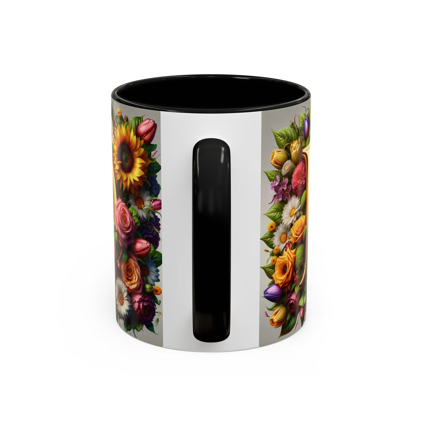 Floral Letter D Accent Coffee Mug - Colorful Personalized Drinkware for Nature Lovers