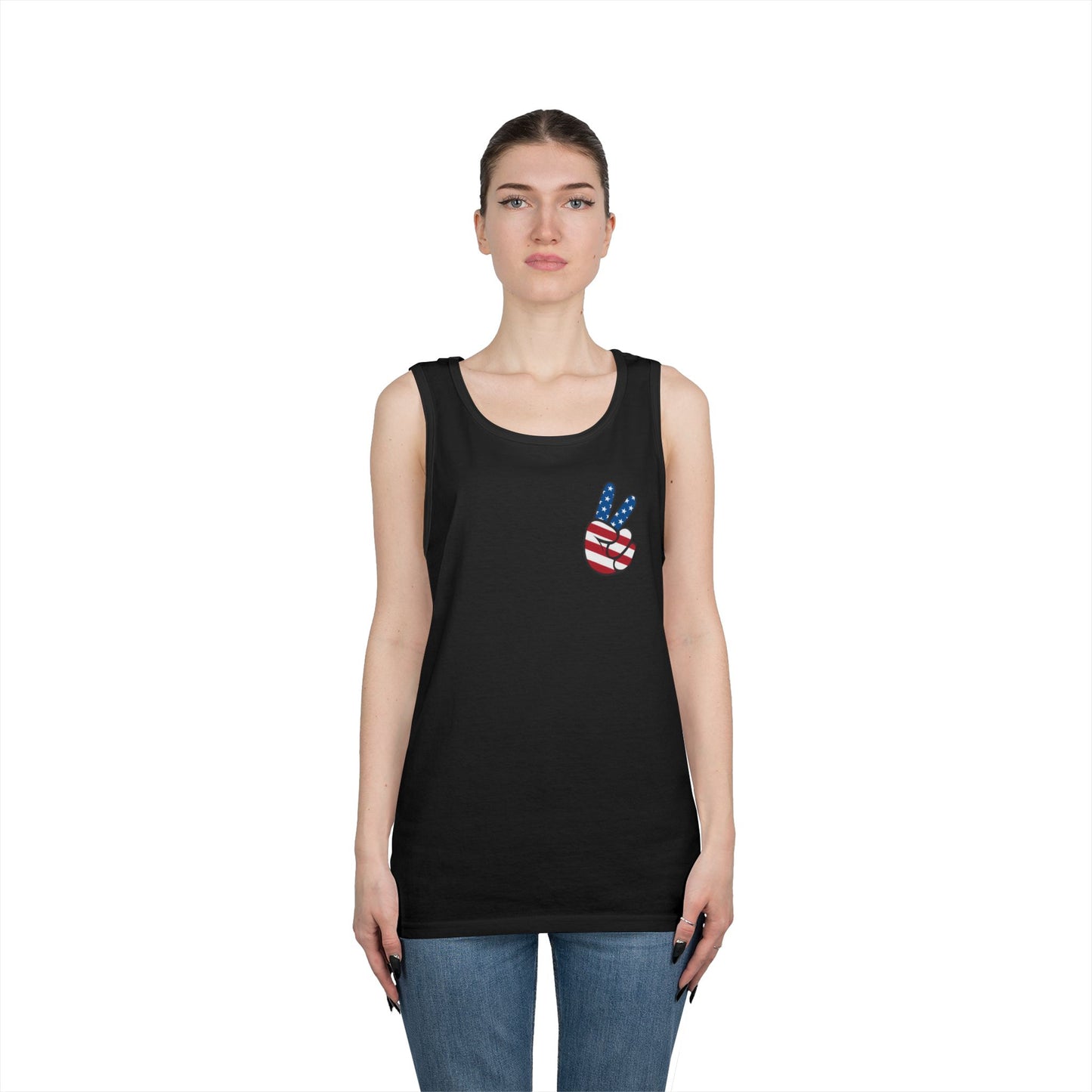 Unisex Heavy Cotton Tank Top - ‘V’ for America Graphic Tee, Perfect for July 4th Celebrations