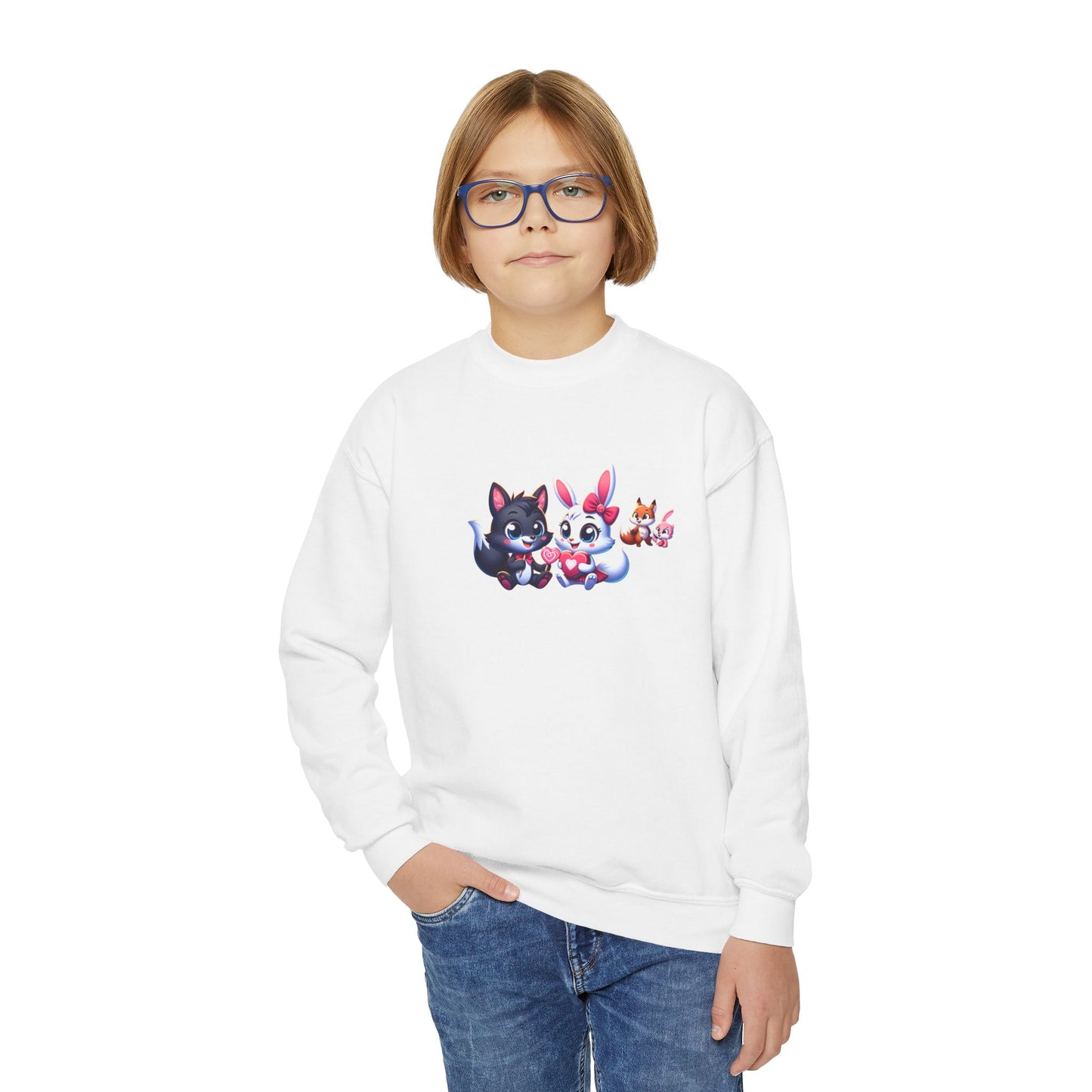 Youth Sweatshirt — Cute Cartoon Kawaii Cats & Bunny Graphic