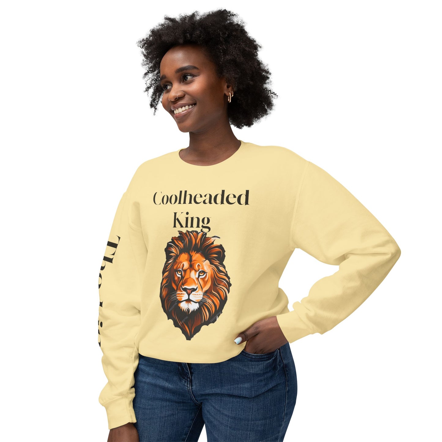 Unisex Lightweight Crewneck Sweatshirt - 'Coolheaded king' Lion Design