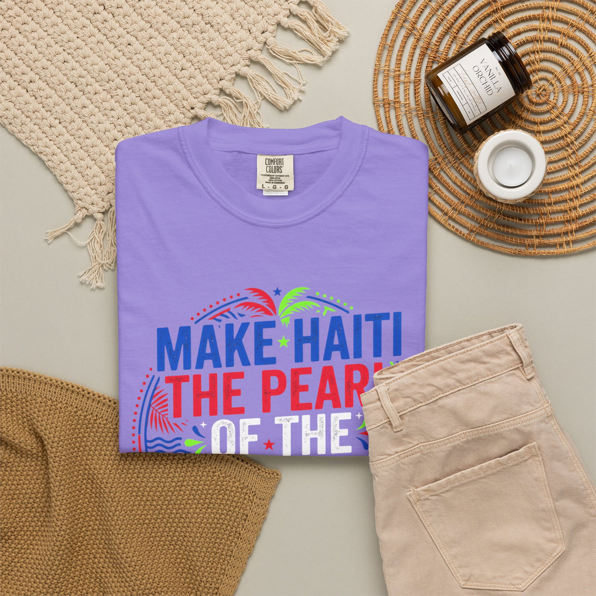 Make Haiti the Pearl — T‑Shirt (Antilles Pride, Colorful Retro Globe Design)