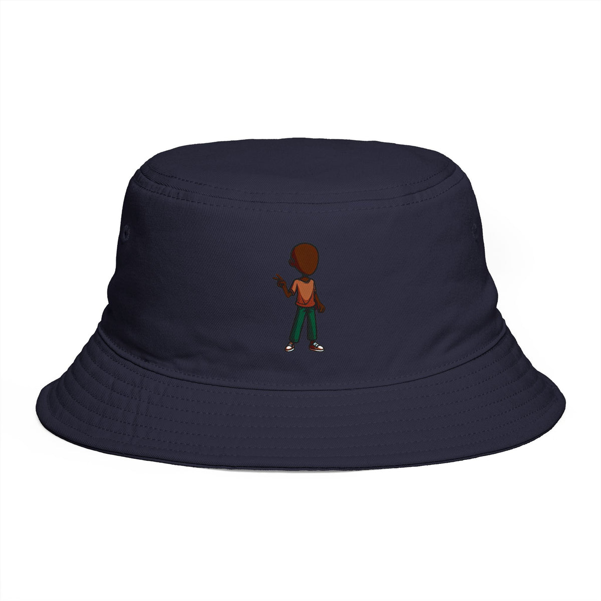 Brown Streetwear Bucket Hat with Small Kid Cartoon Graphic