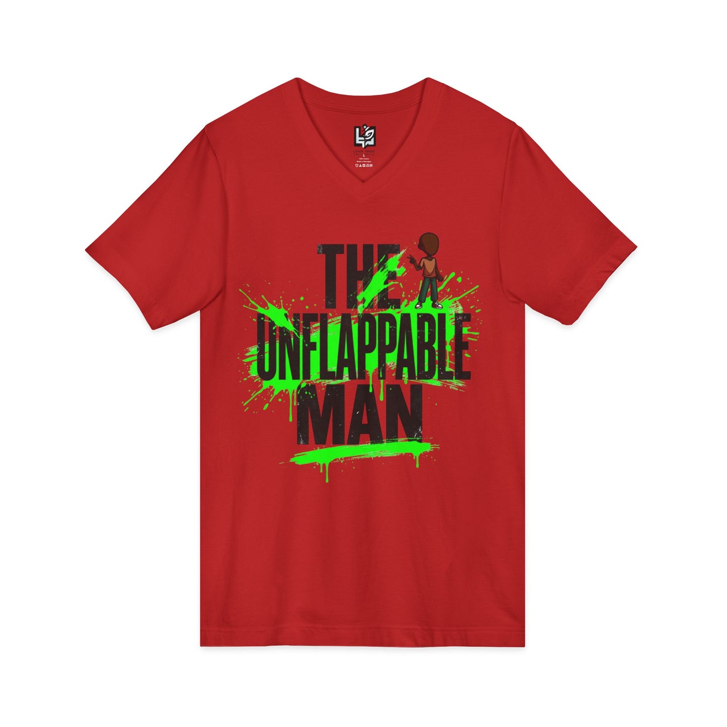 The Unflappable Man V-Neck Tee — Funny Resilient Guy Graphic Shirt