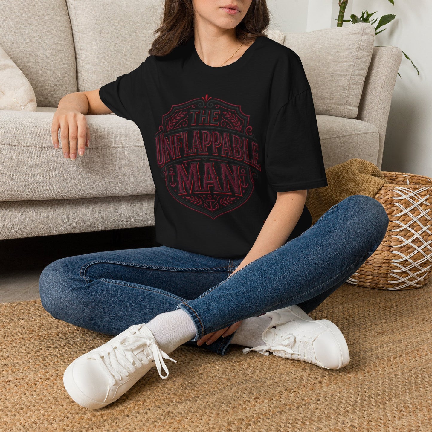 The Unflappable Man T-Shirt — Vintage Shield Graphic Tee for Confident Guys