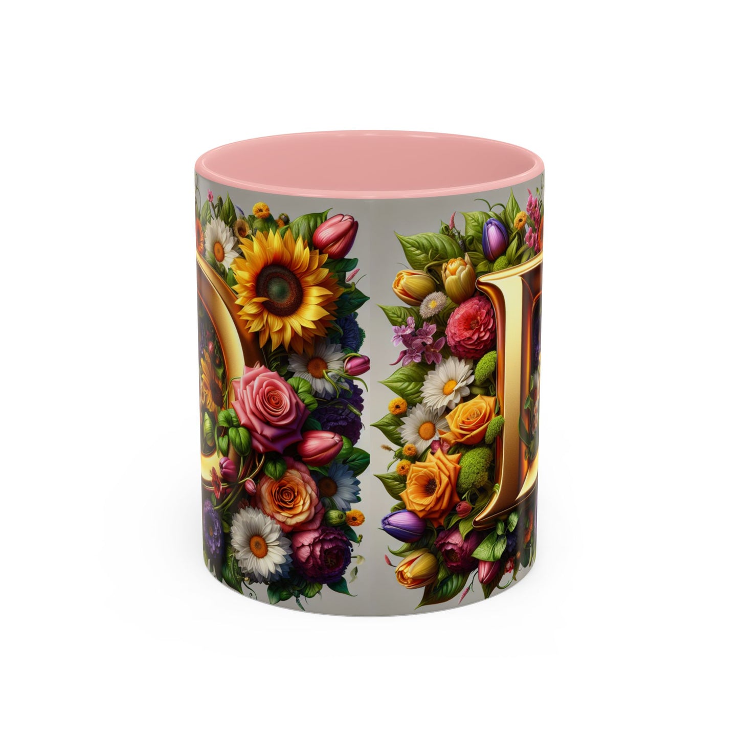 Floral Letter D Accent Coffee Mug - Colorful Personalized Drinkware for Nature Lovers