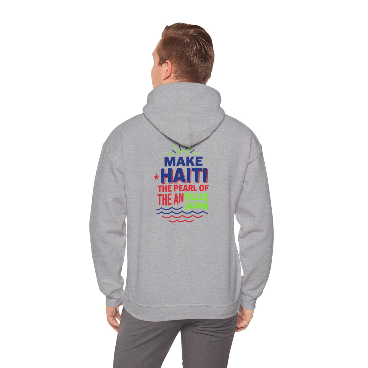 Make Haiti The Pearl of the Antilles Again Hoodie — Cartoon Figure Back Print