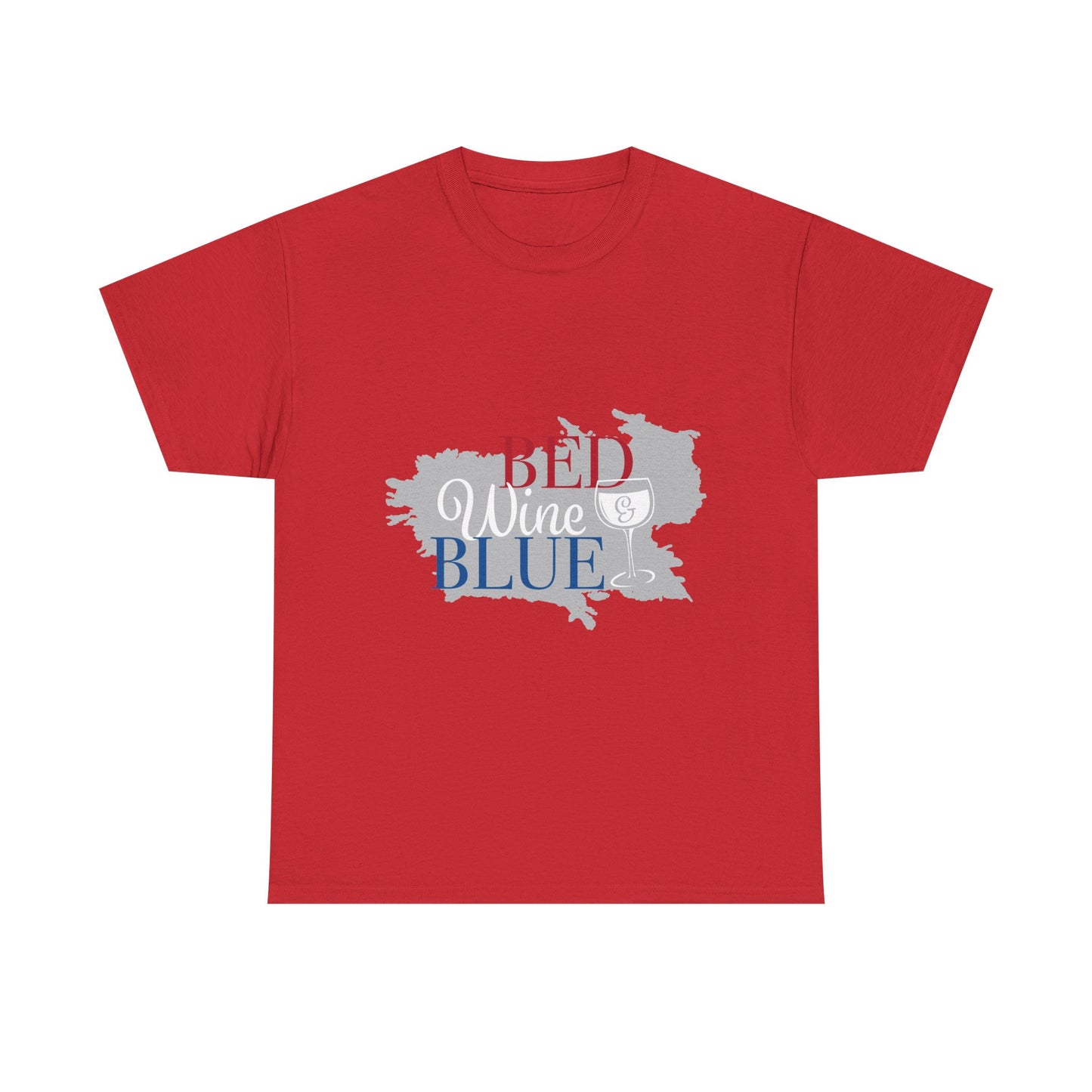 Unisex Heavy Cotton Tee - "Bed, Wine & Blue" - Perfect for Relaxing and Celebrating Freedom