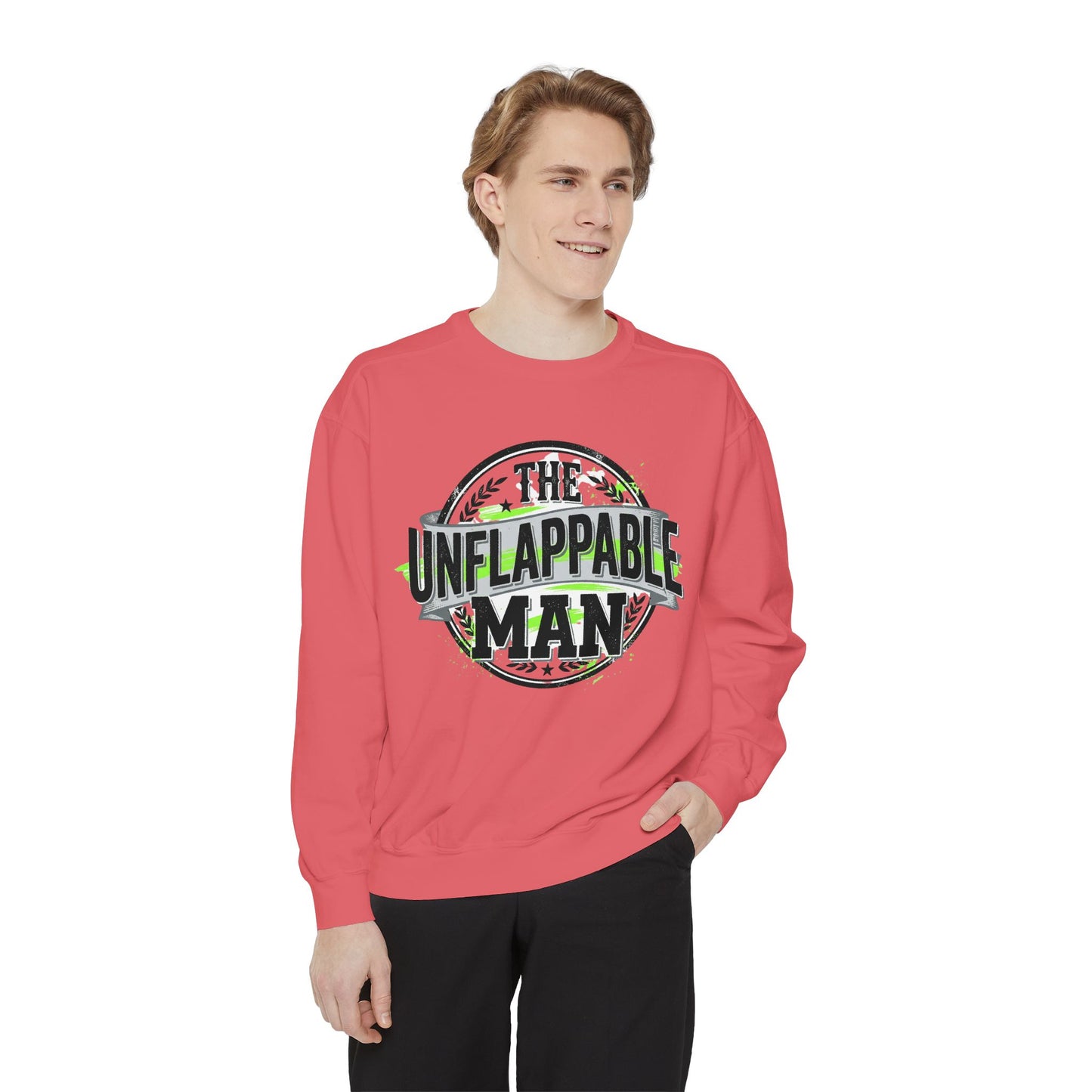 The Unflappable Man Sweatshirt — Retro Badge Graphic Crewneck